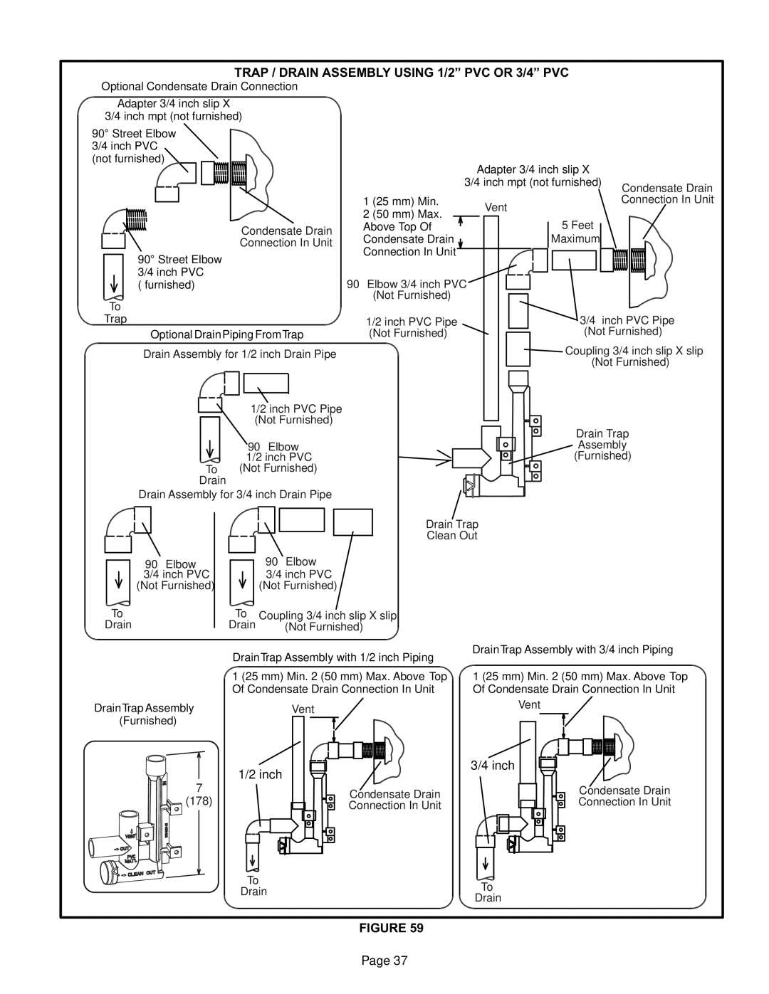 Lennox International Inc Elite Series Gas Furnace, EL296UHE Trap / Drain Assembly Using 1/2 PVC or 3/4 PVC, 178 