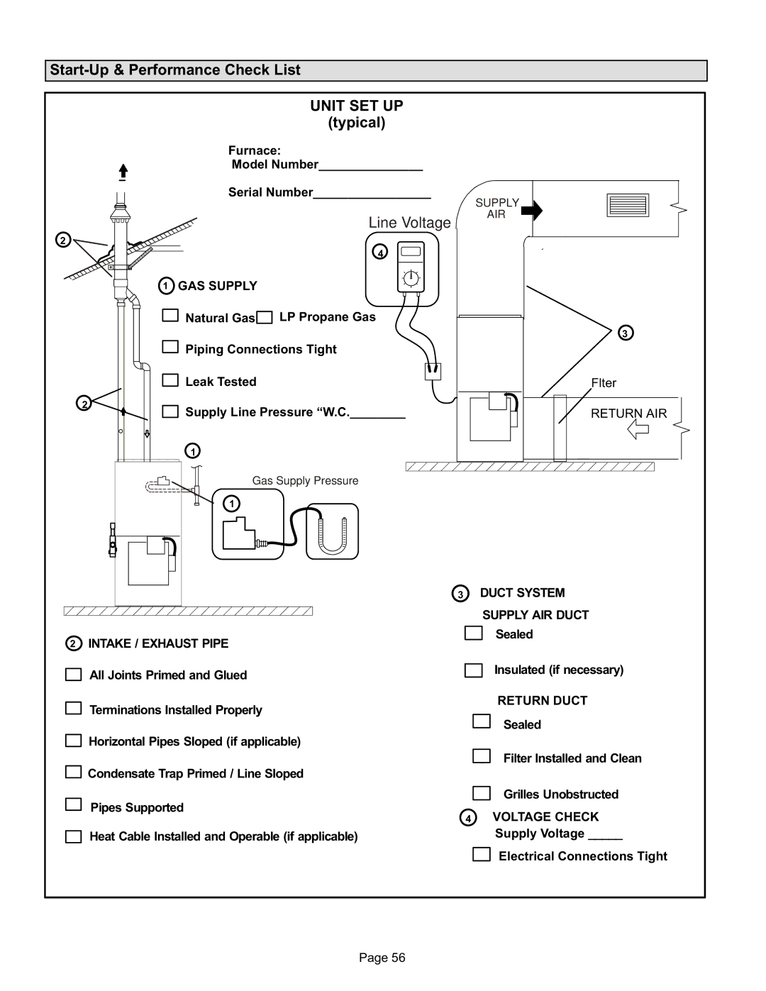 Lennox International Inc EL296UHE, Elite Series Gas Furnace Start-Up & Performance Check List, Typical 