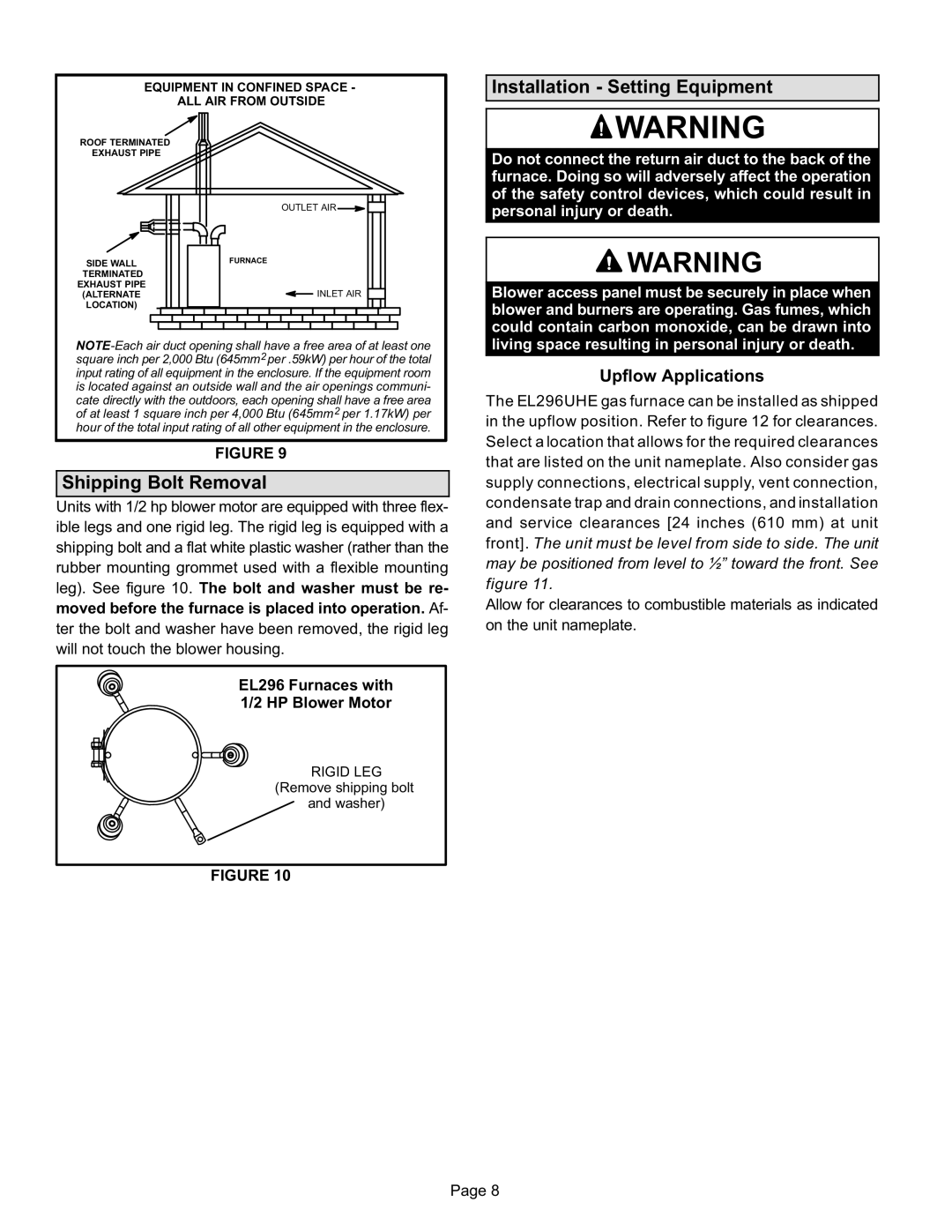 Lennox International Inc EL296UHE, Elite Series Gas Furnace Installation Setting Equipment, Shipping Bolt Removal 