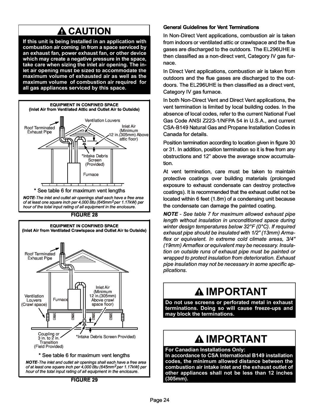 Lennox International Inc EL296UHE General Guidelines for Vent Terminations, For Canadian Installations Only 