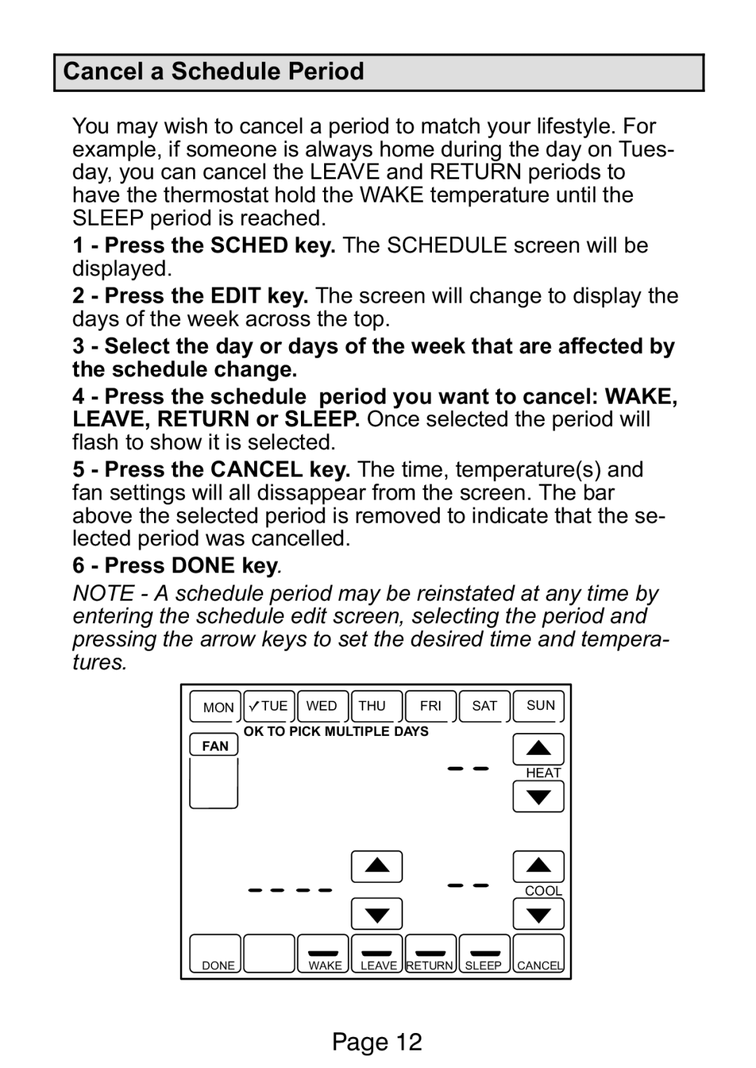 Lennox International Inc Ellite Series manual Cancel a Schedule Period 