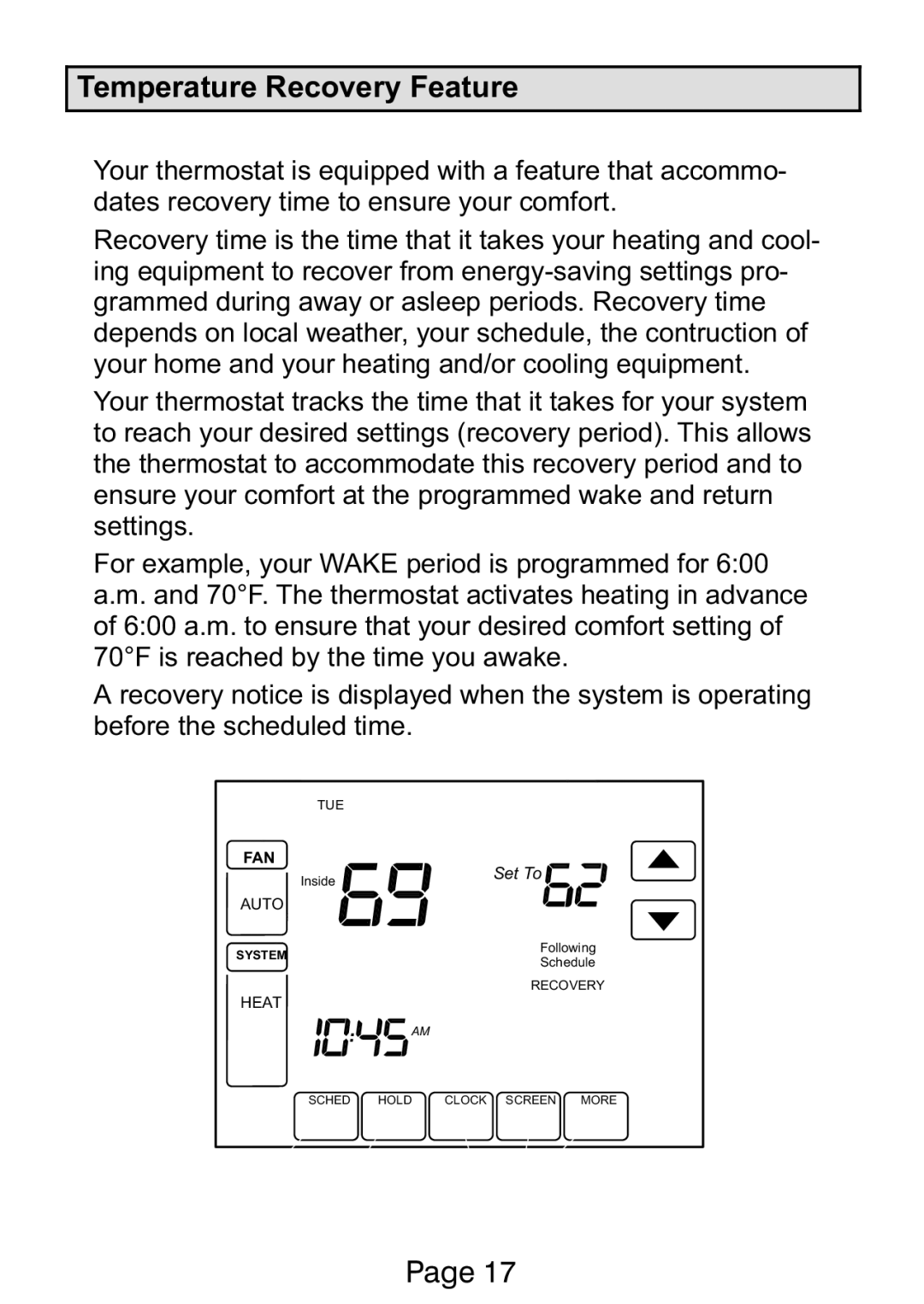 Lennox International Inc Ellite Series manual Temperature Recovery Feature 