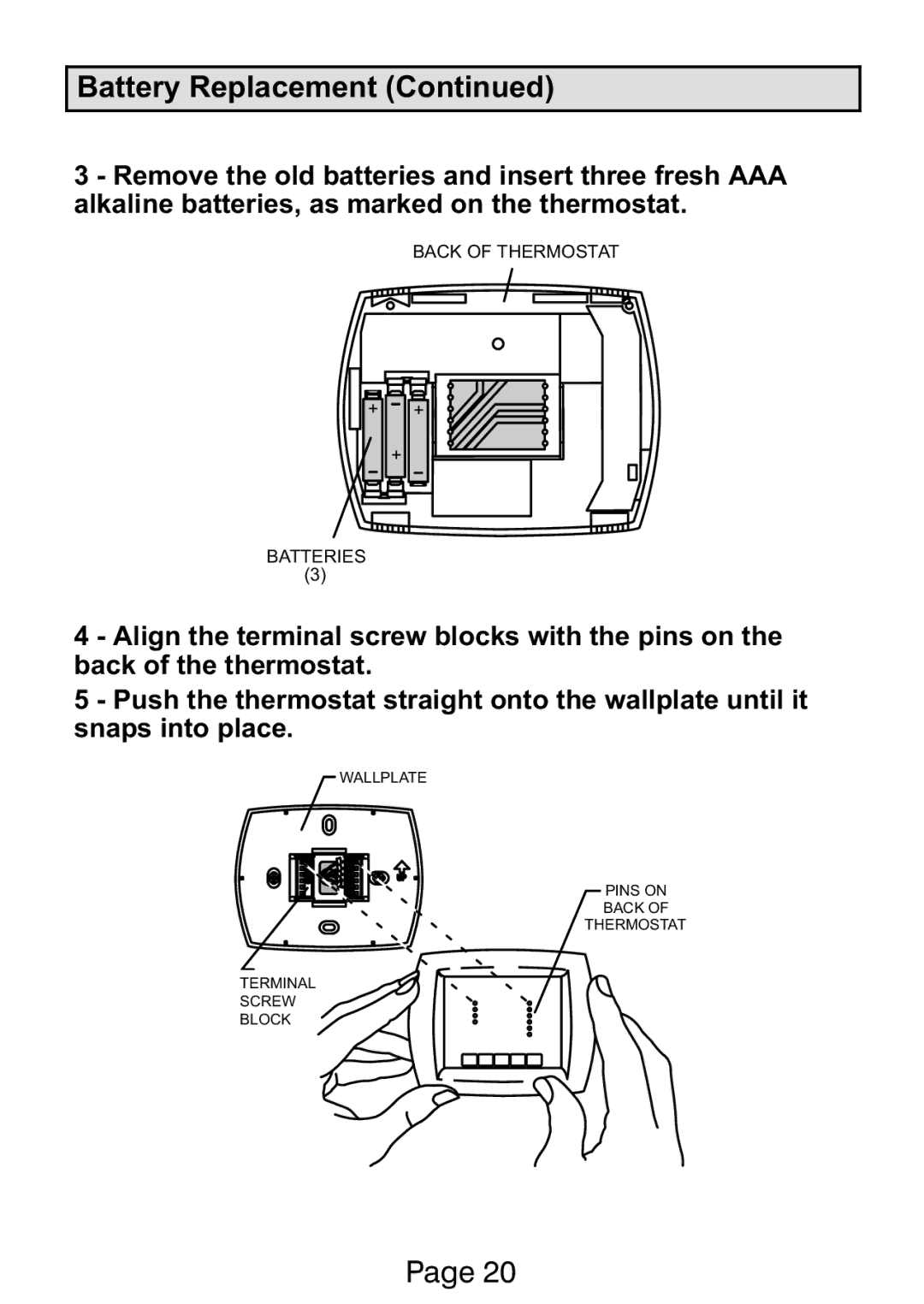 Lennox International Inc Ellite Series manual Back of Thermostat Batteries 