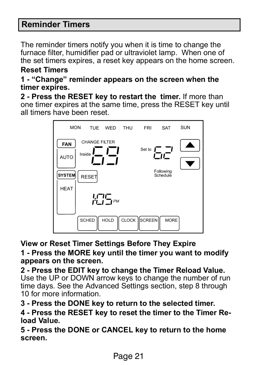 Lennox International Inc Ellite Series manual Reminder Timers 