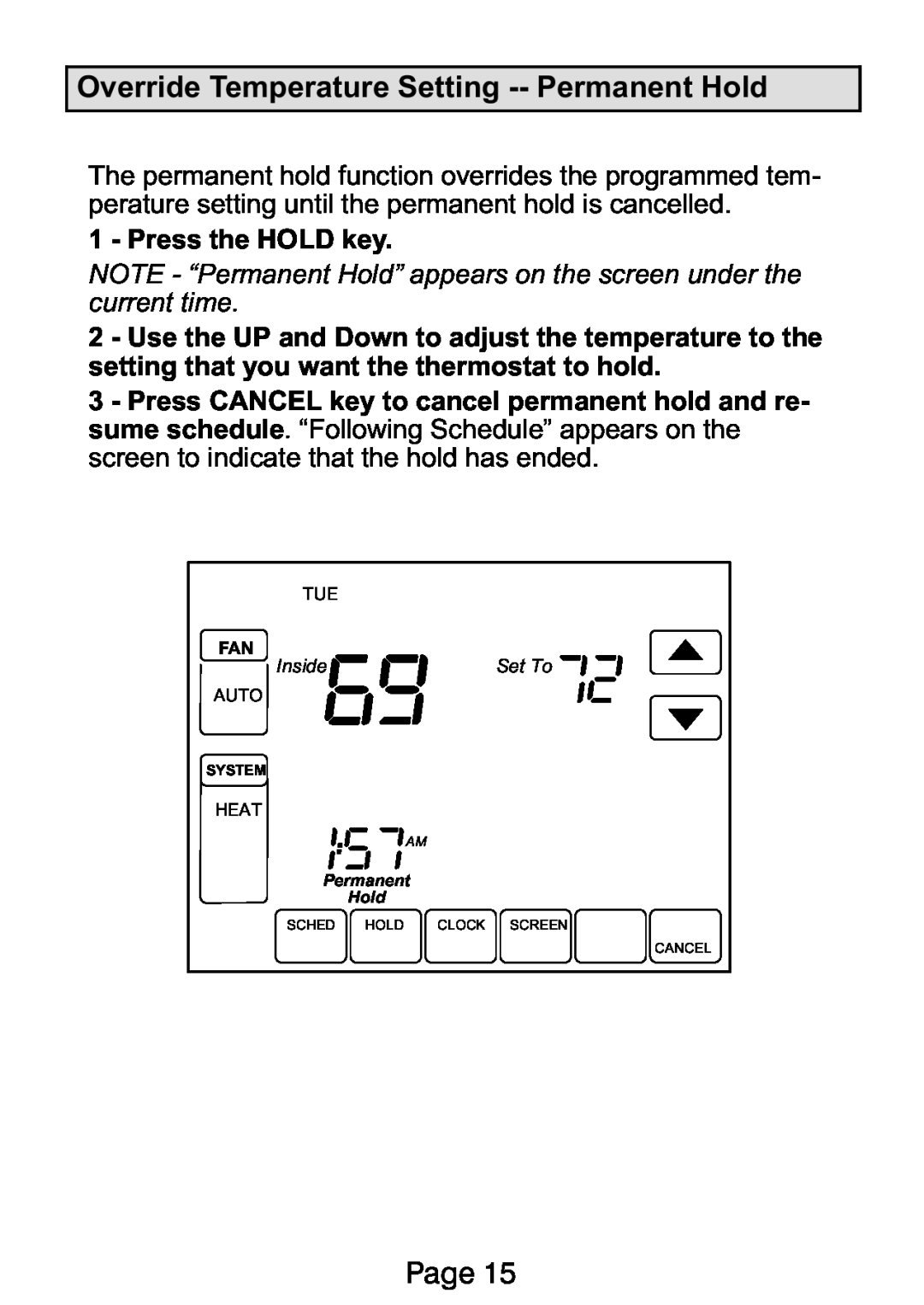 Lennox International Inc Ellite Series manual Override Temperature Setting −− Permanent Hold, Page 
