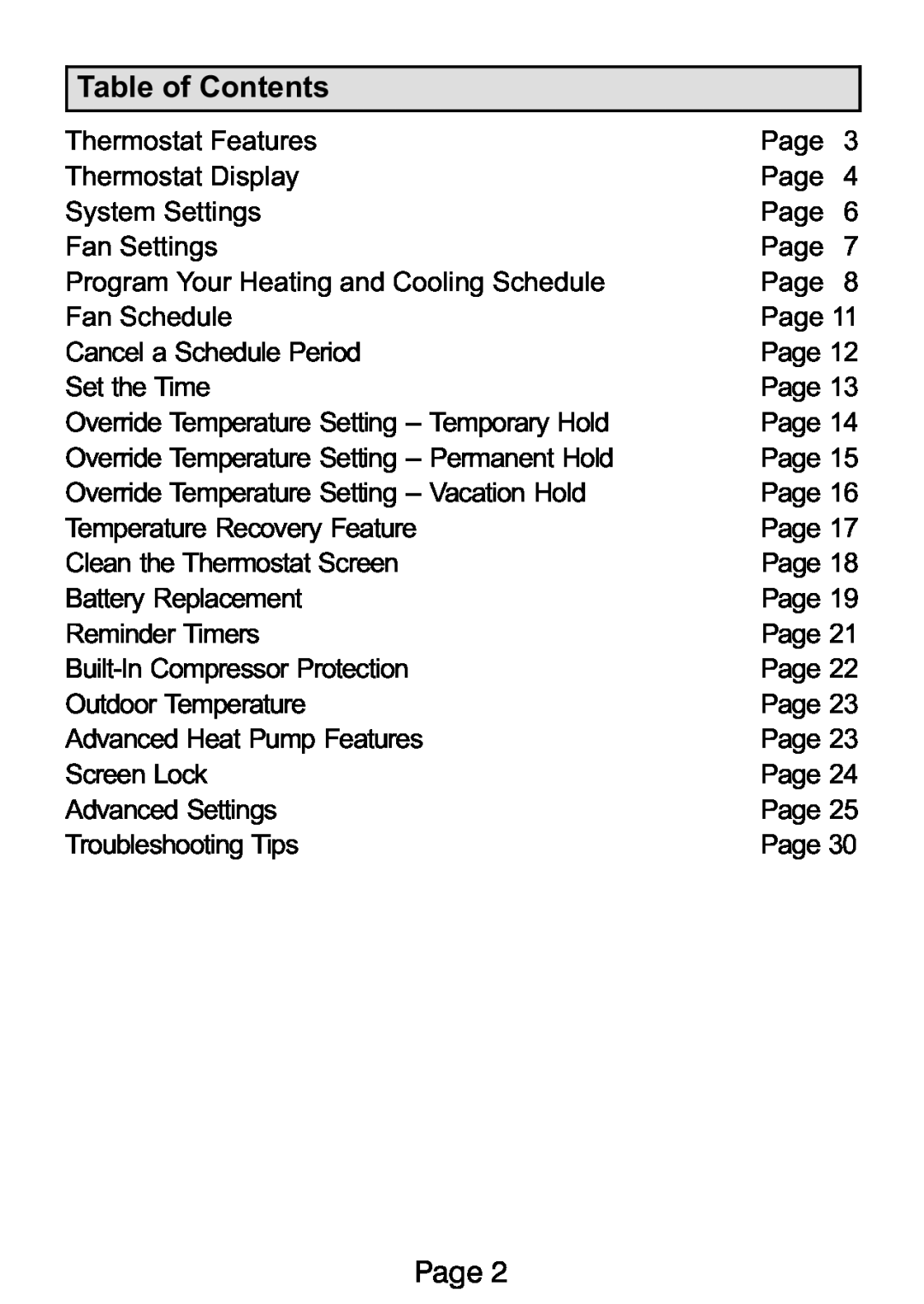 Lennox International Inc Ellite Series manual Table of Contents, Page 