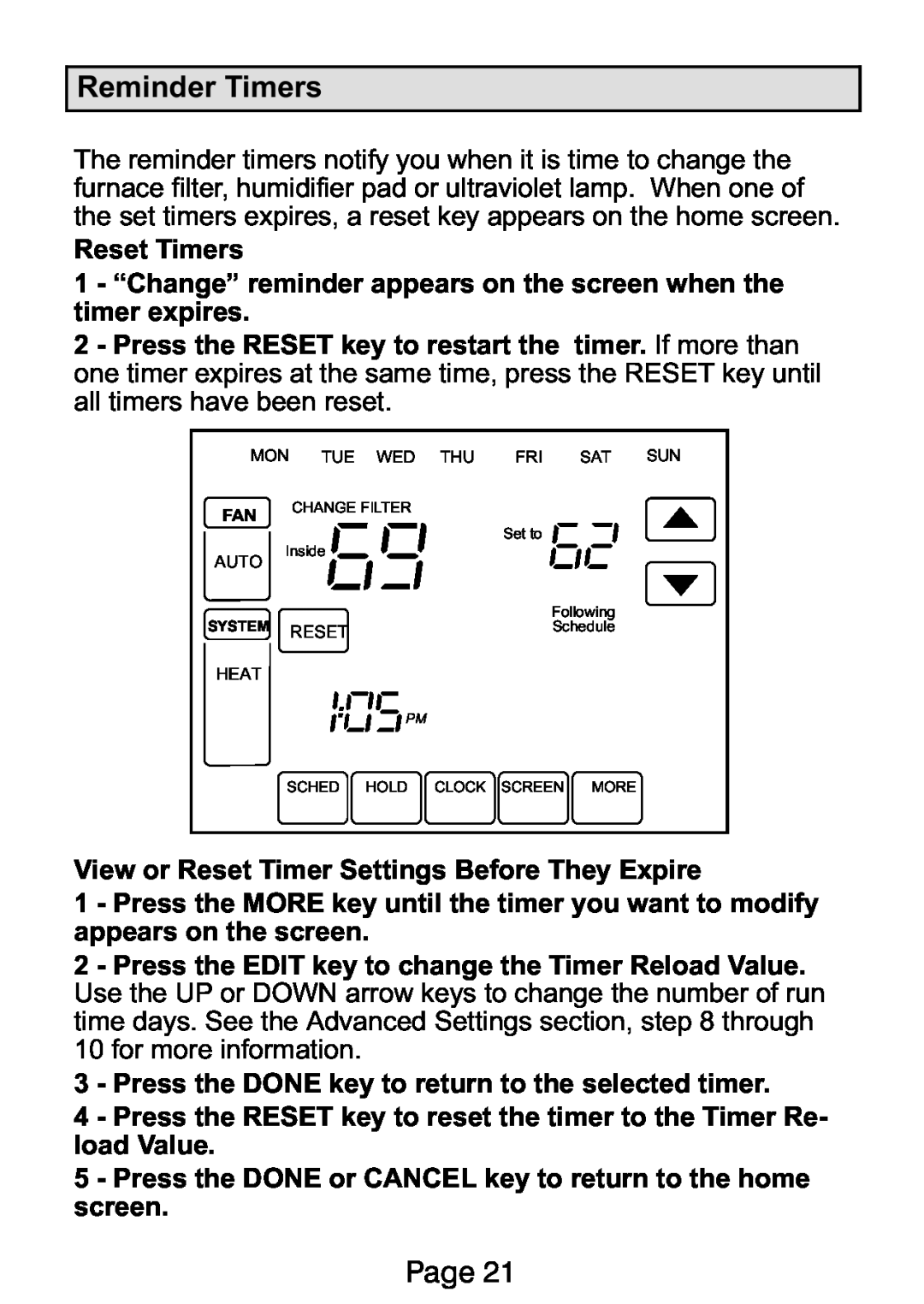 Lennox International Inc Ellite Series manual Reminder Timers, Page 
