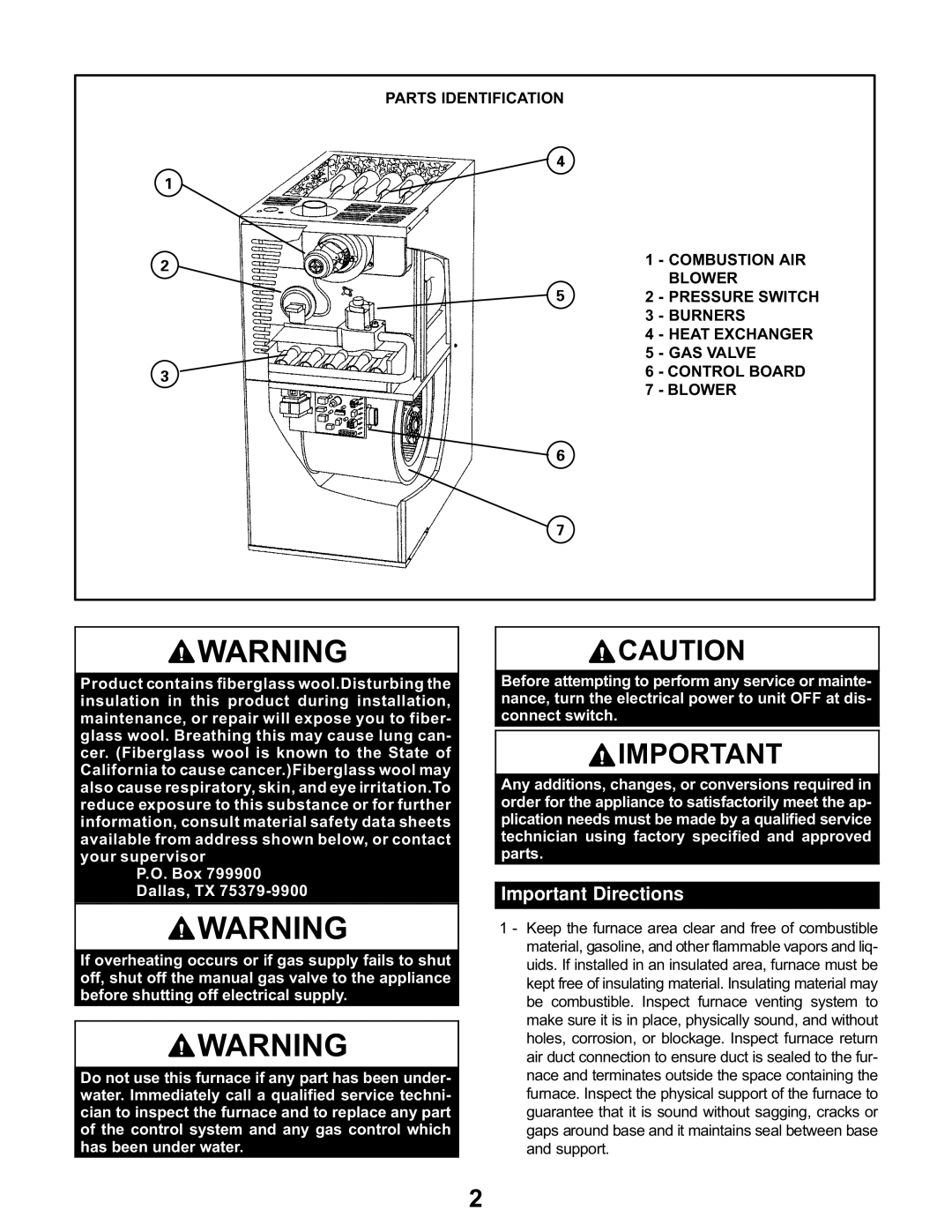 Lennox International Inc F8AUH manual Important Directions 