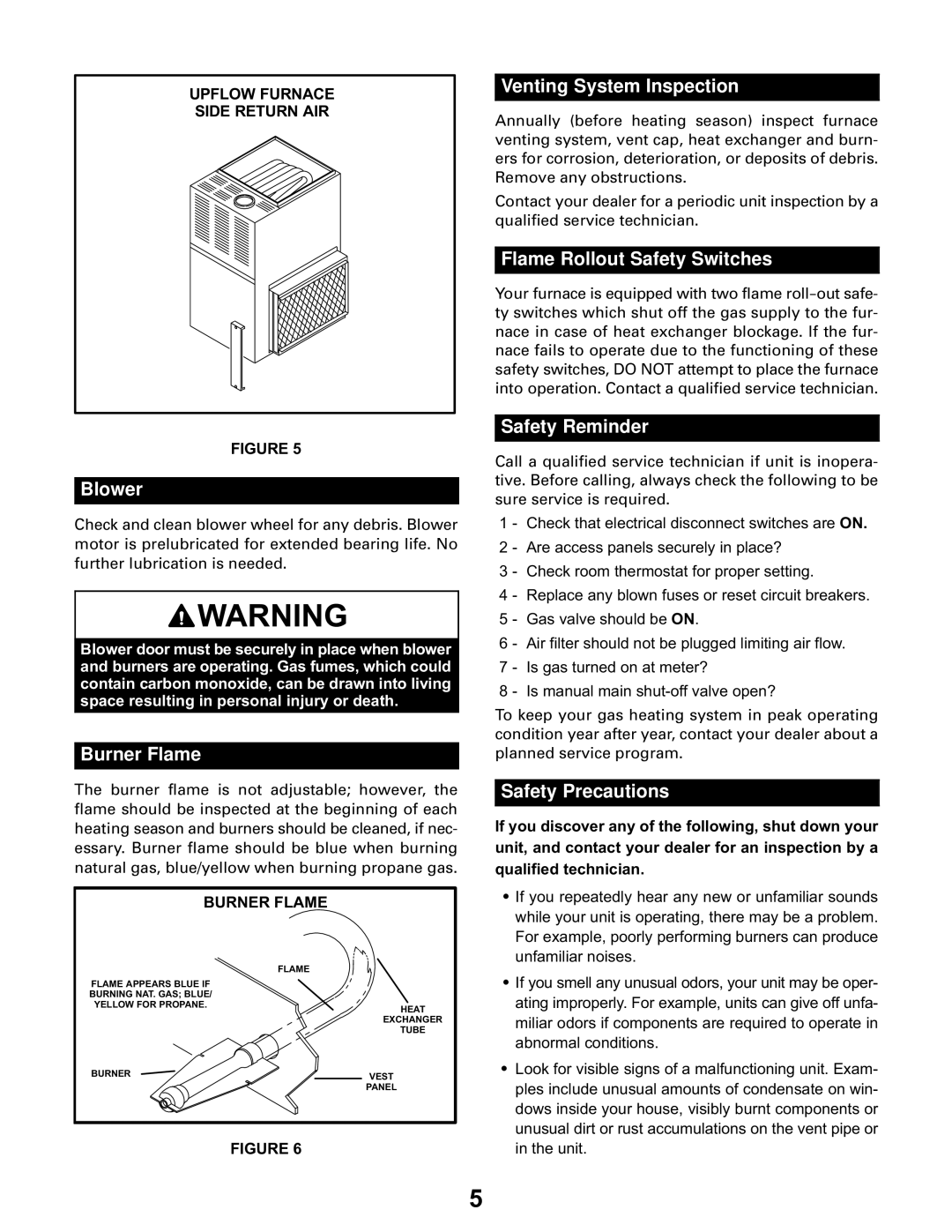 Lennox International Inc F8AUH manual Blower, Burner Flame, Venting System Inspection, Flame Rollout Safety Switches 