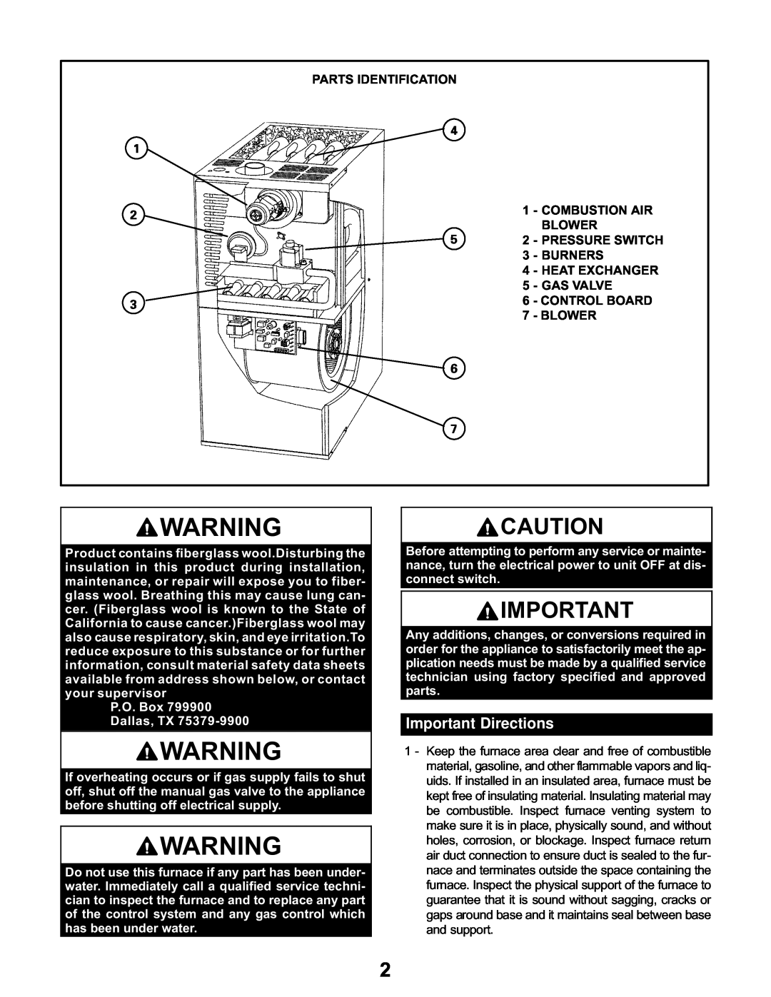 Lennox International Inc F8AUH manual Important Directions 