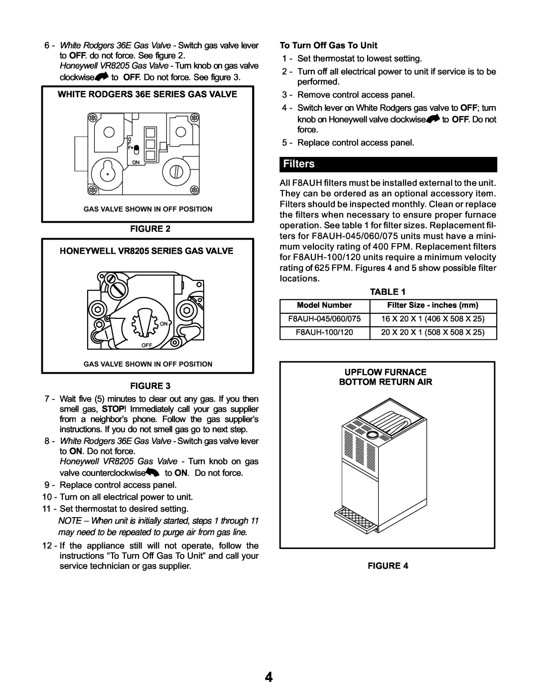 Lennox International Inc F8AUH manual Filters 
