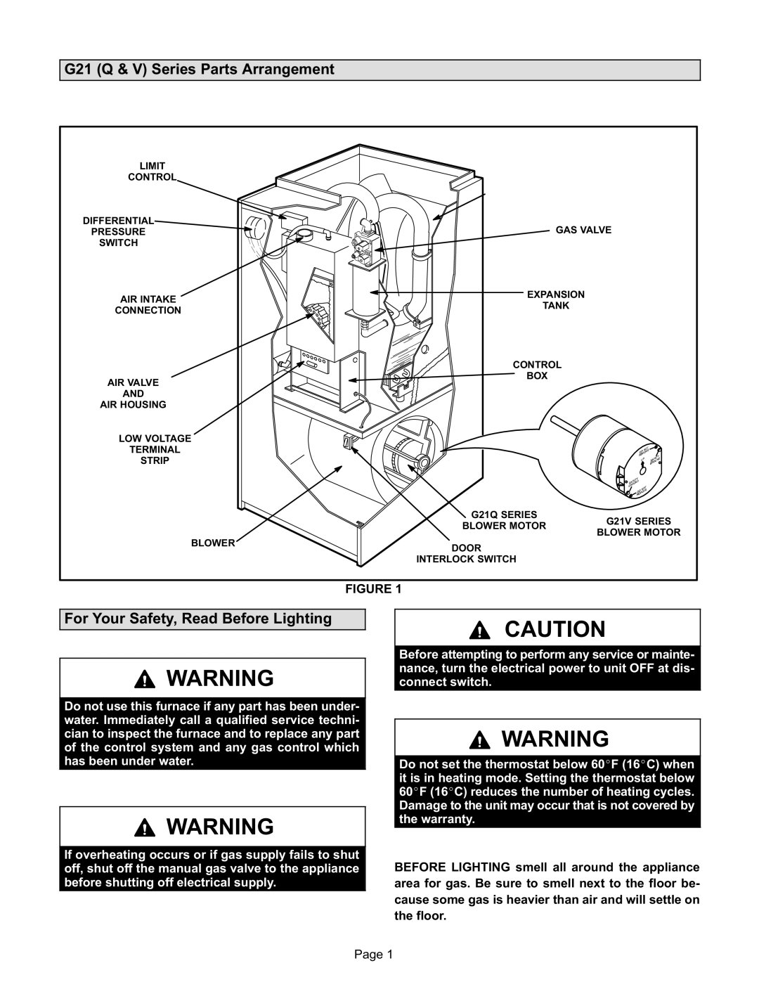 Lennox International Inc G21Q, G21 V SERIES manual G21 Q & V Series Parts Arrangement, For Your Safety, Read Before Lighting 