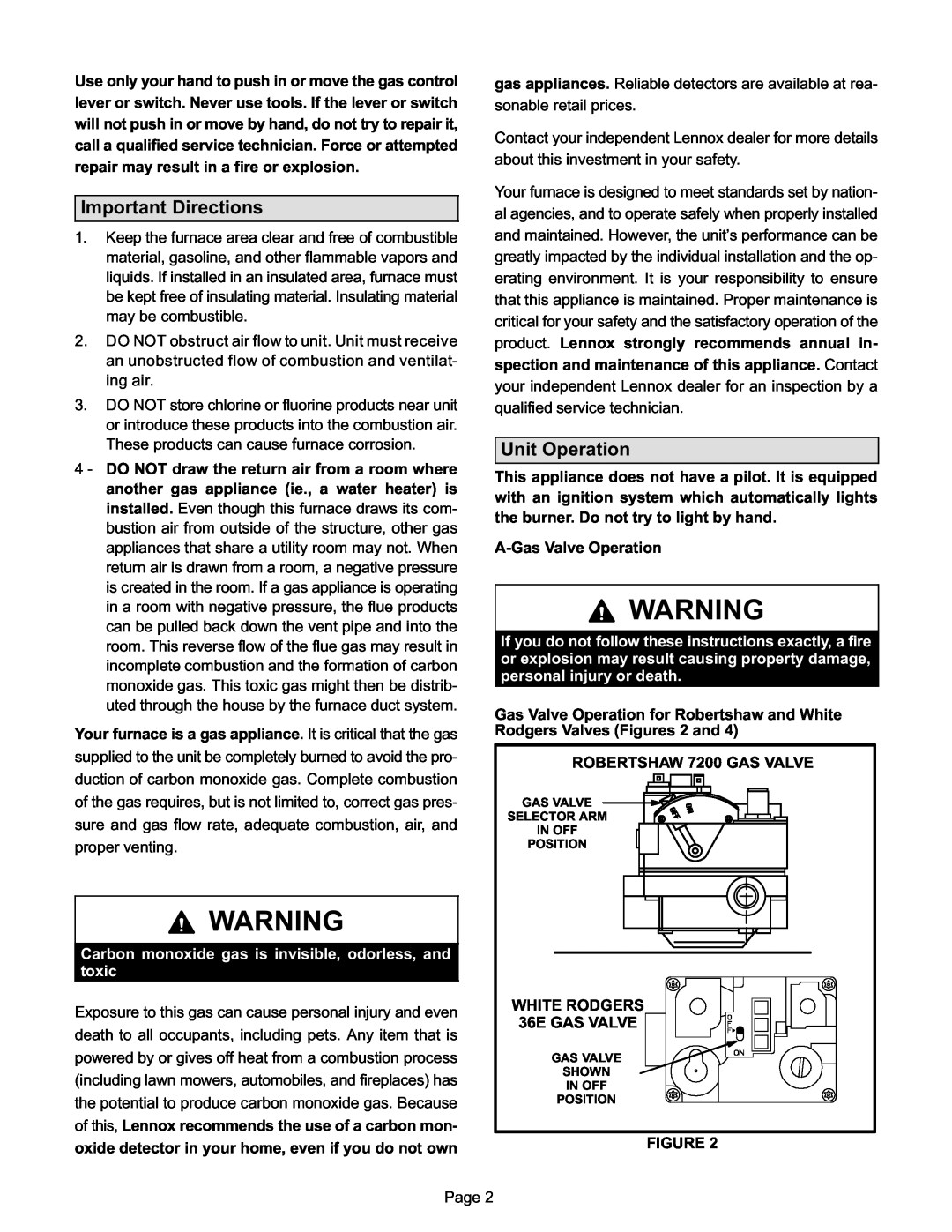 Lennox International Inc G21 V SERIES, G21Q manual Important Directions, Unit Operation 