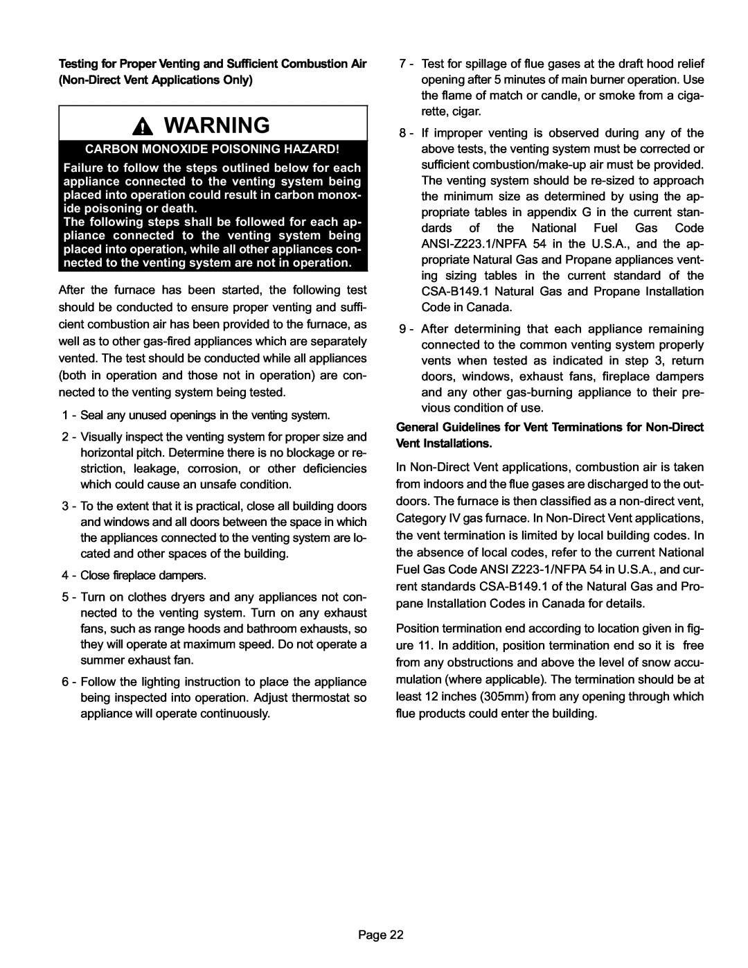 Lennox International Inc G24-200 installation instructions Carbon Monoxide Poisoning Hazard 