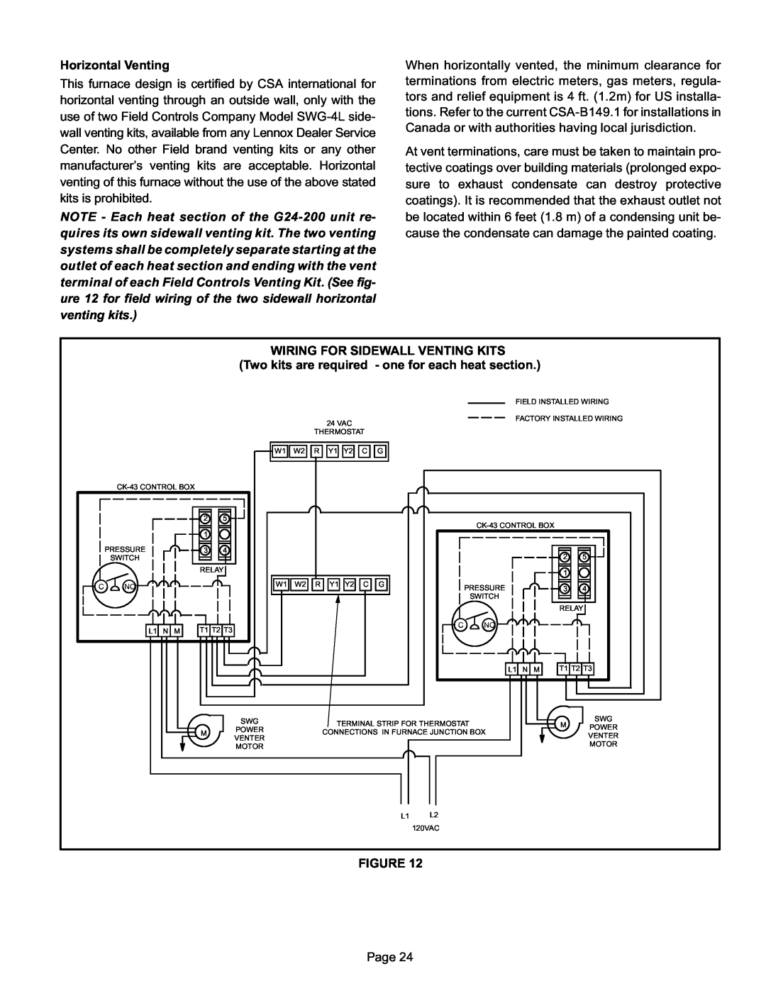 Lennox International Inc G24-200 installation instructions Horizontal Venting 