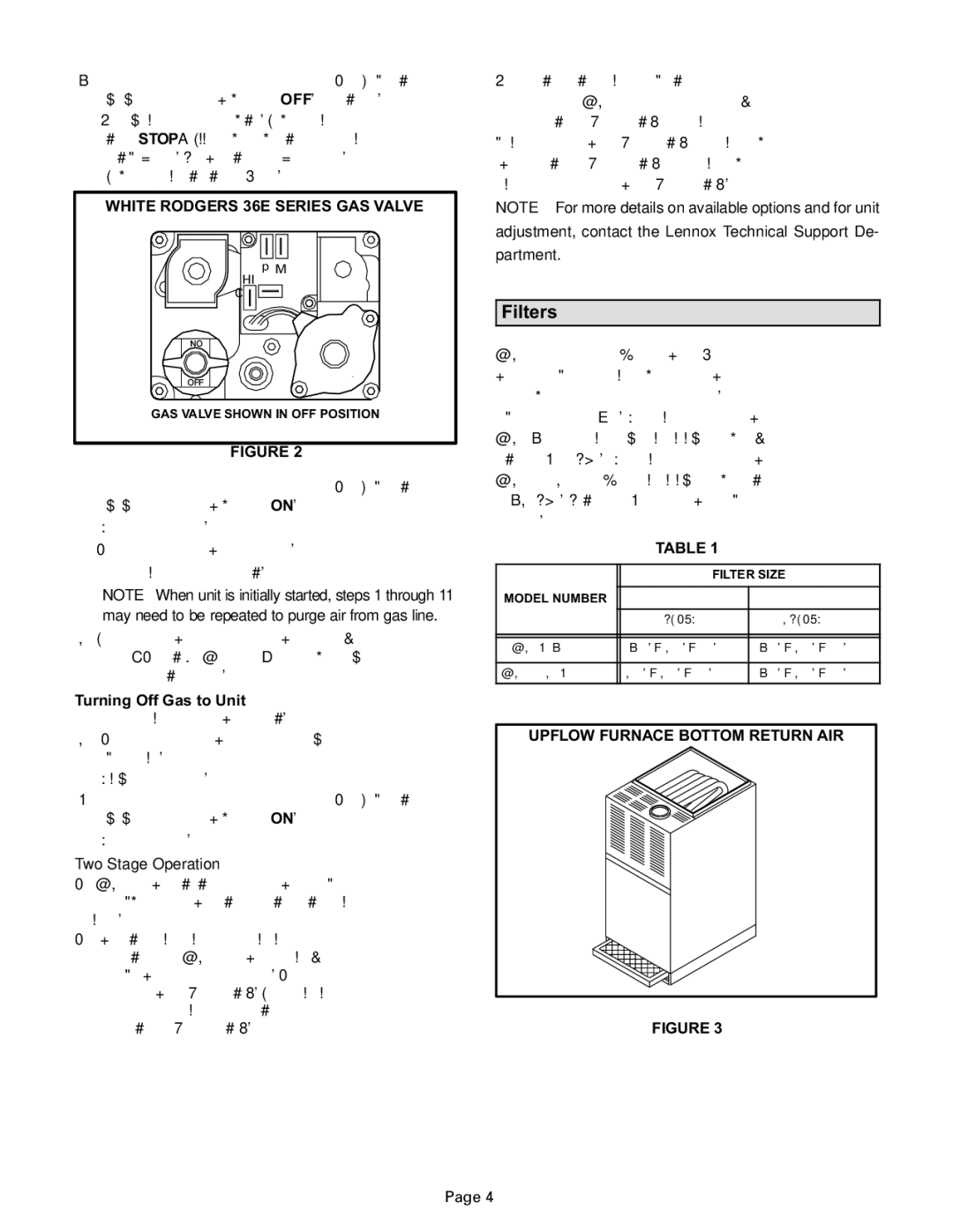 Lennox International Inc G27M manual Filters, White Rodgers 36E Series GAS Valve, Upflow Furnace Bottom Return AIR 