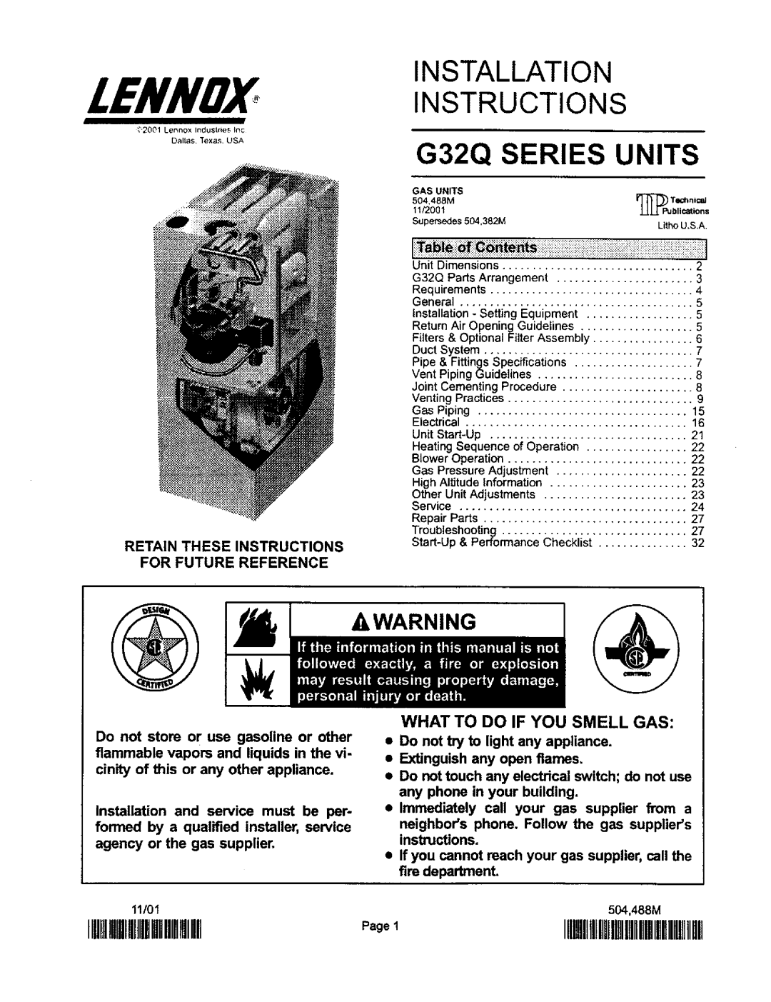 Lennox International Inc G32Q5-125, G32Q3-100, G32Q5-100, G32Q3-75, G32Q4-125, G32Q4-100 installation instructions Lennox 