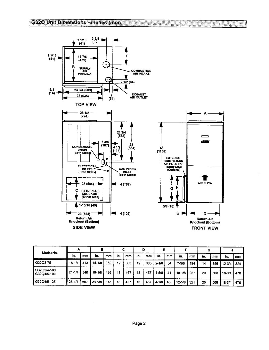 Lennox International Inc G32Q5-100, G32Q3-100, G32Q5-125, G32Q3-75, G32Q4-125, G32Q4-100 TOP View, AIR Outlet 