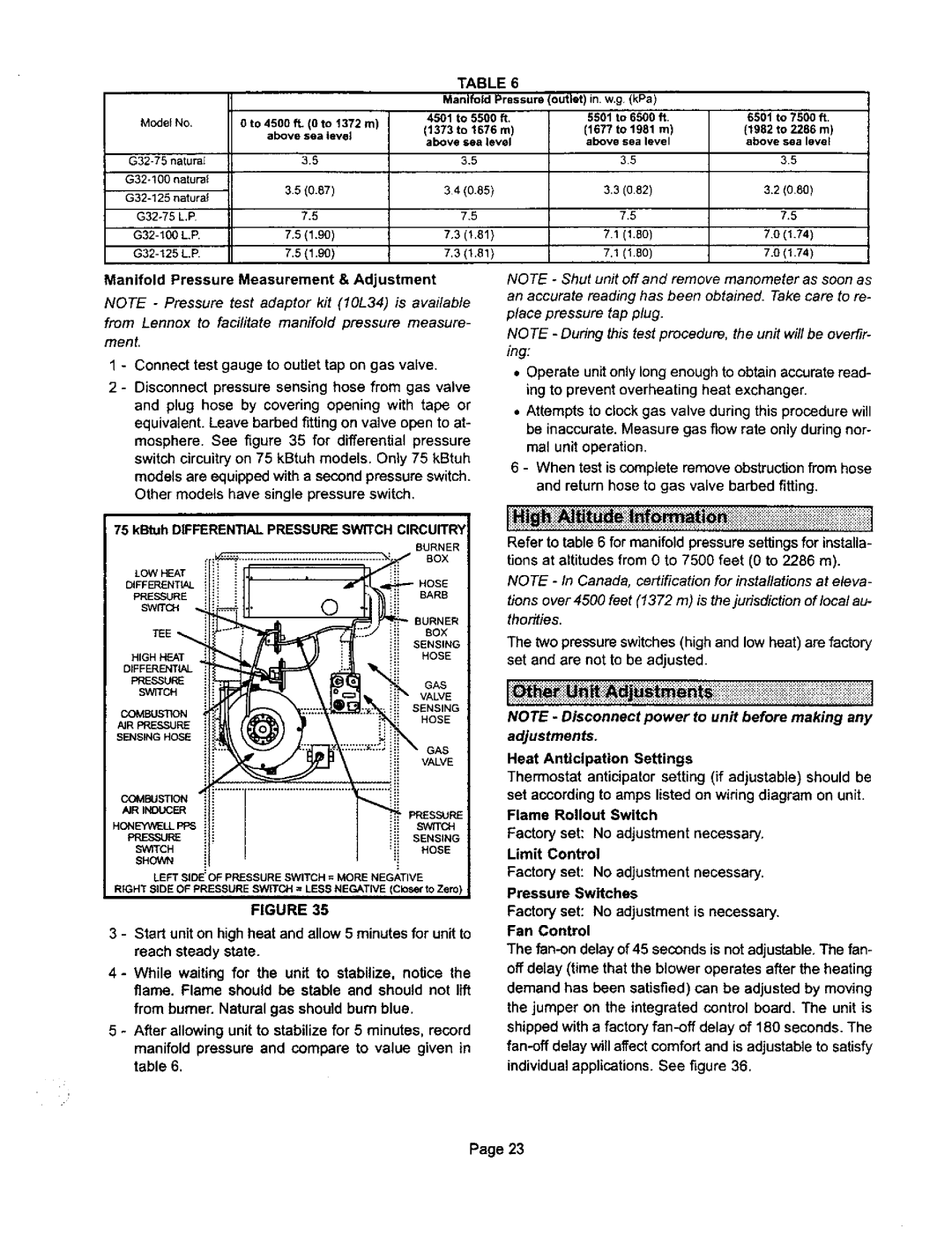 Lennox International Inc G32Q4-100 Manifold Pressure Measurement & Adjustment, KBtuhDIFFERENTIALPRESSURESWITCHCIRCUITRY 