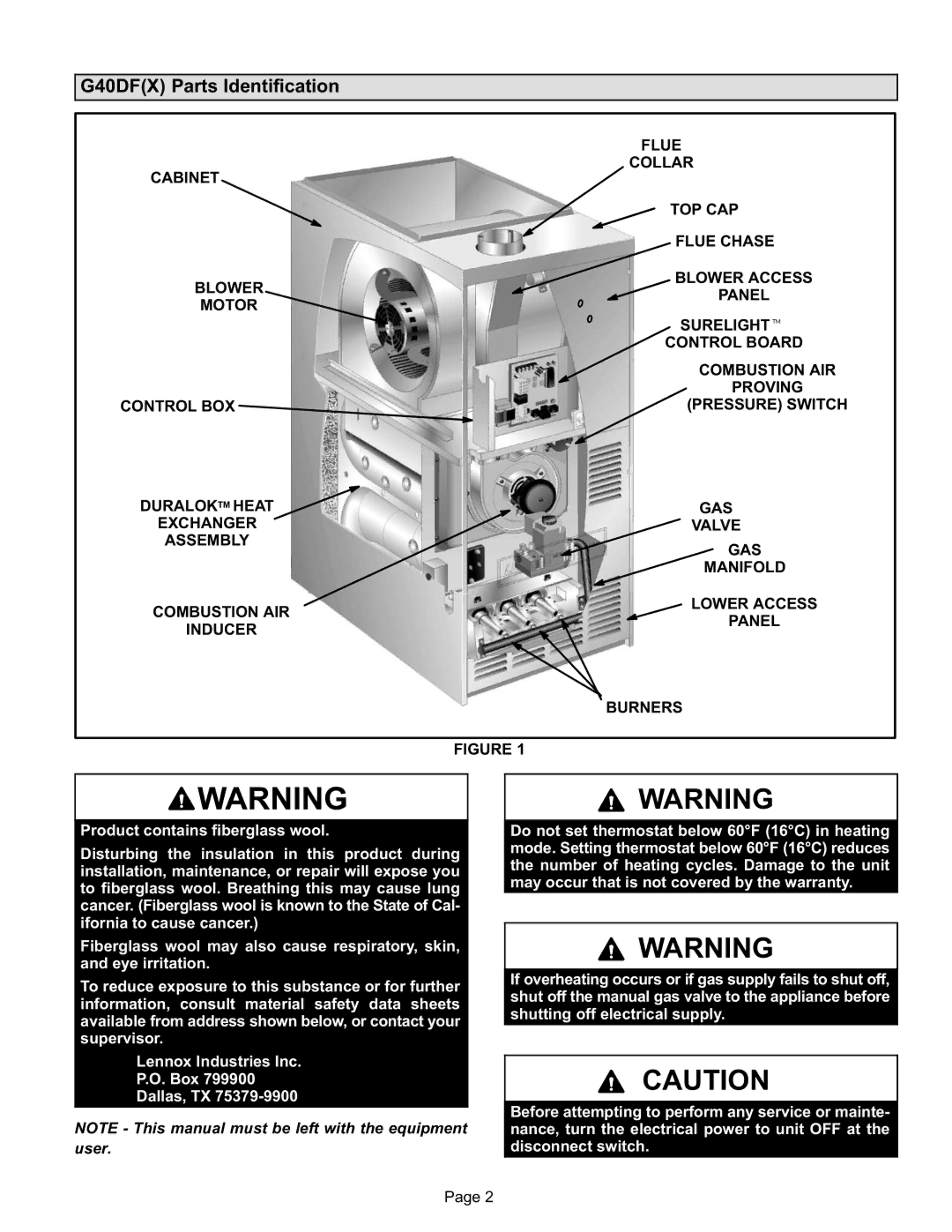 Lennox International Inc G40DF(X) SERIES manual G40DFX Parts Identification 