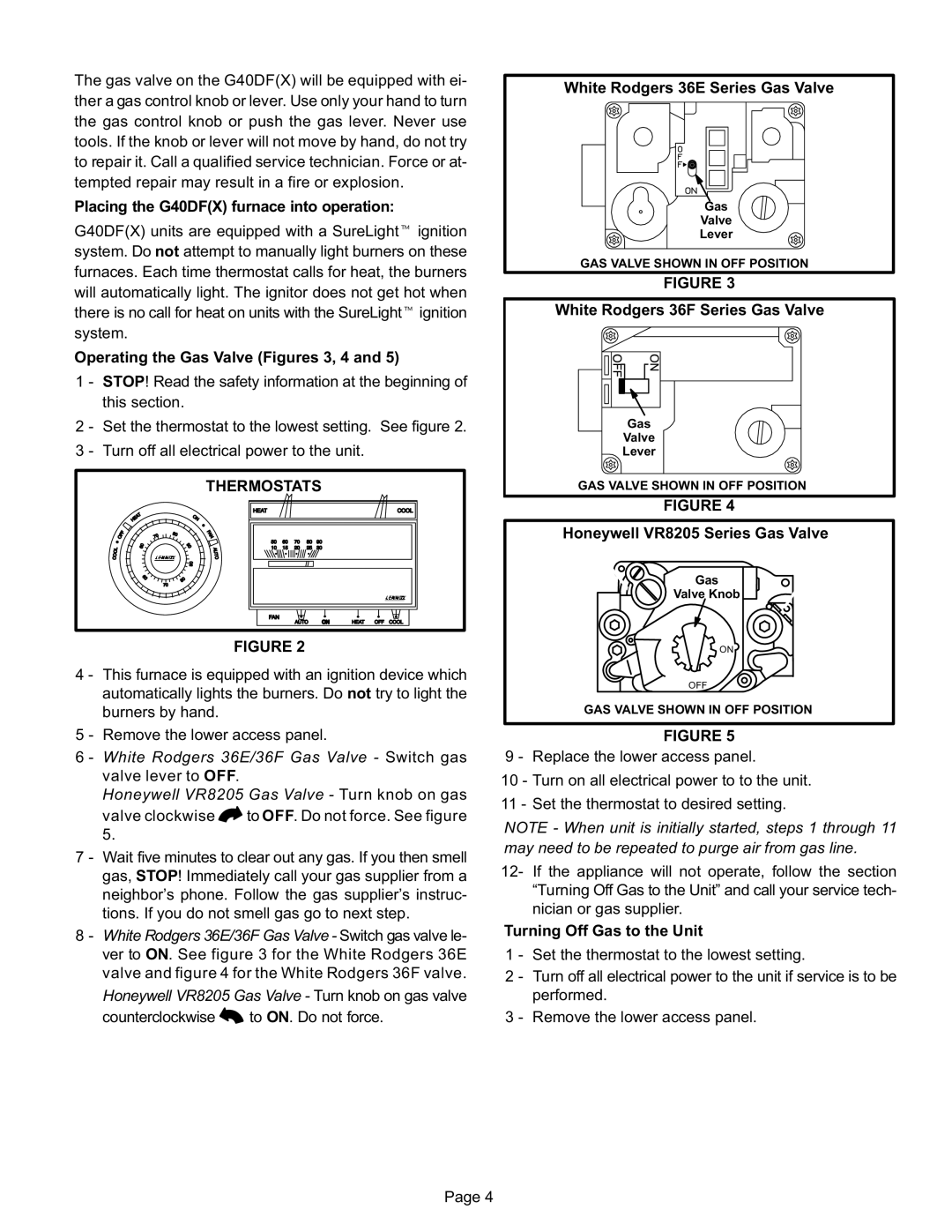 Lennox International Inc G40DF(X) SERIES manual Thermostats 