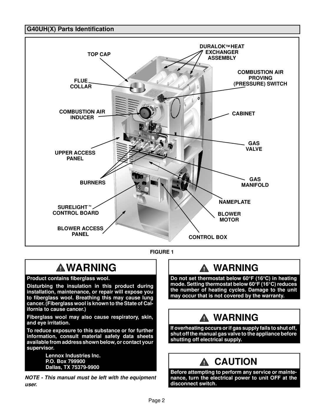 Lennox International Inc G40UH(X) manual G40UHX Parts Identification 