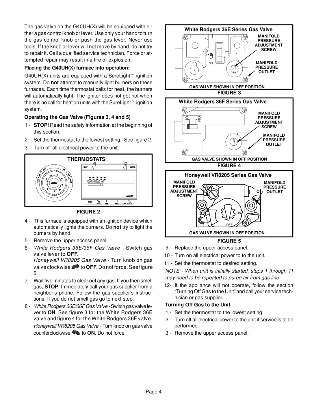 Lennox International Inc G40UH(X) manual Thermostats 