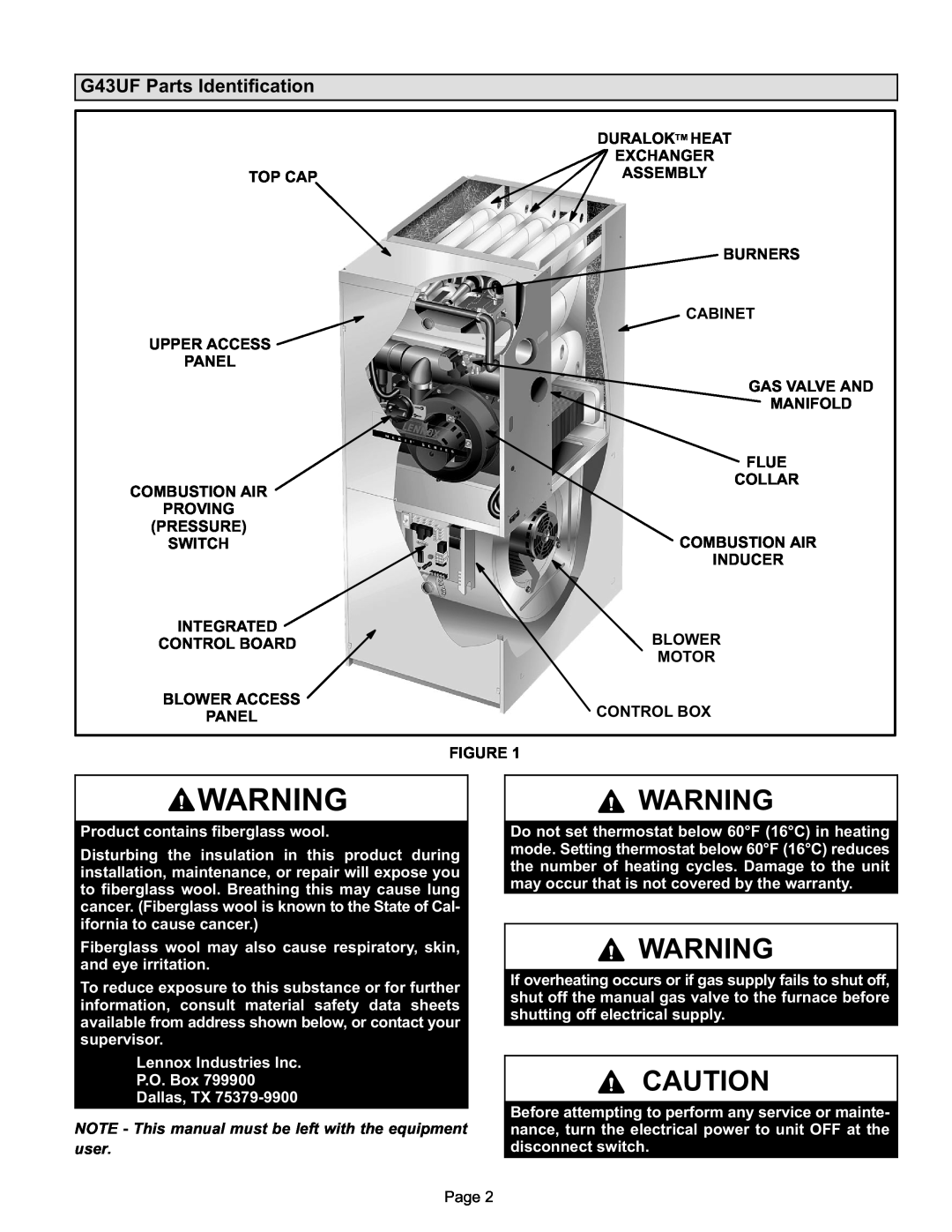 Lennox International Inc manual G43UF Parts Identification, Top Cap Upper Access Panel Combustion Air Proving, Page 
