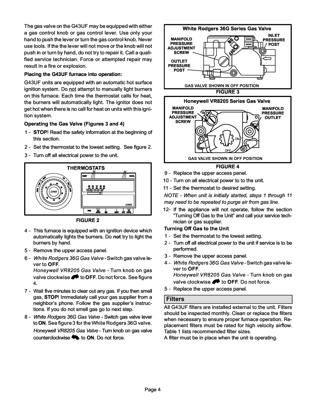 Lennox International Inc G43UF manual Filters 