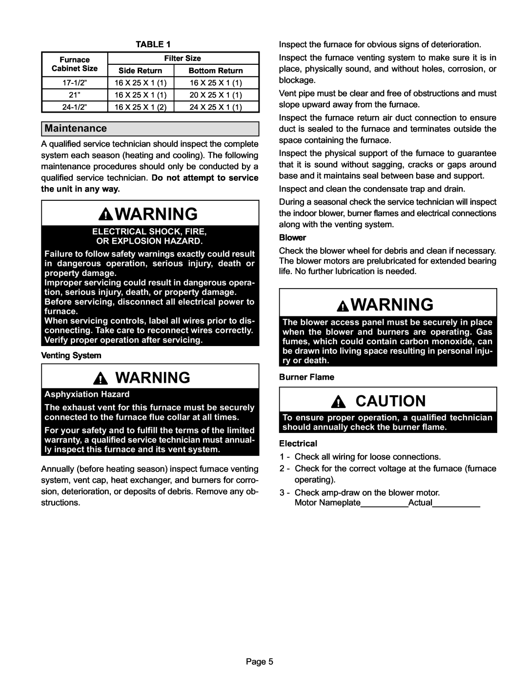 Lennox International Inc G43UF manual Maintenance 