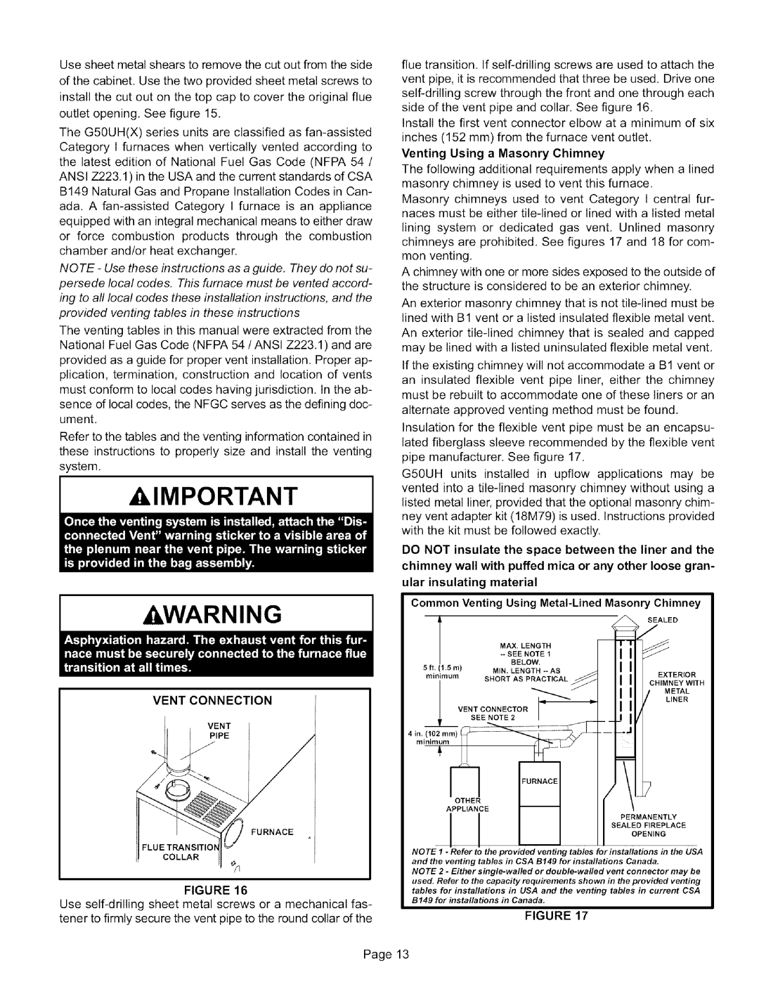 Lennox International Inc G50UH-36C-110 OutletopeningSeefigure15, Thelatesteditionof NationalFuelGasCodeNFPA54 