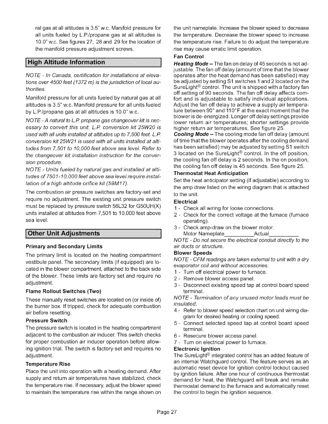 Lennox International Inc G50UH-48B-090, G50UH-48C-110, G50UH-60D-135, G50UH-36C-110 Primary and Secondary Limits 