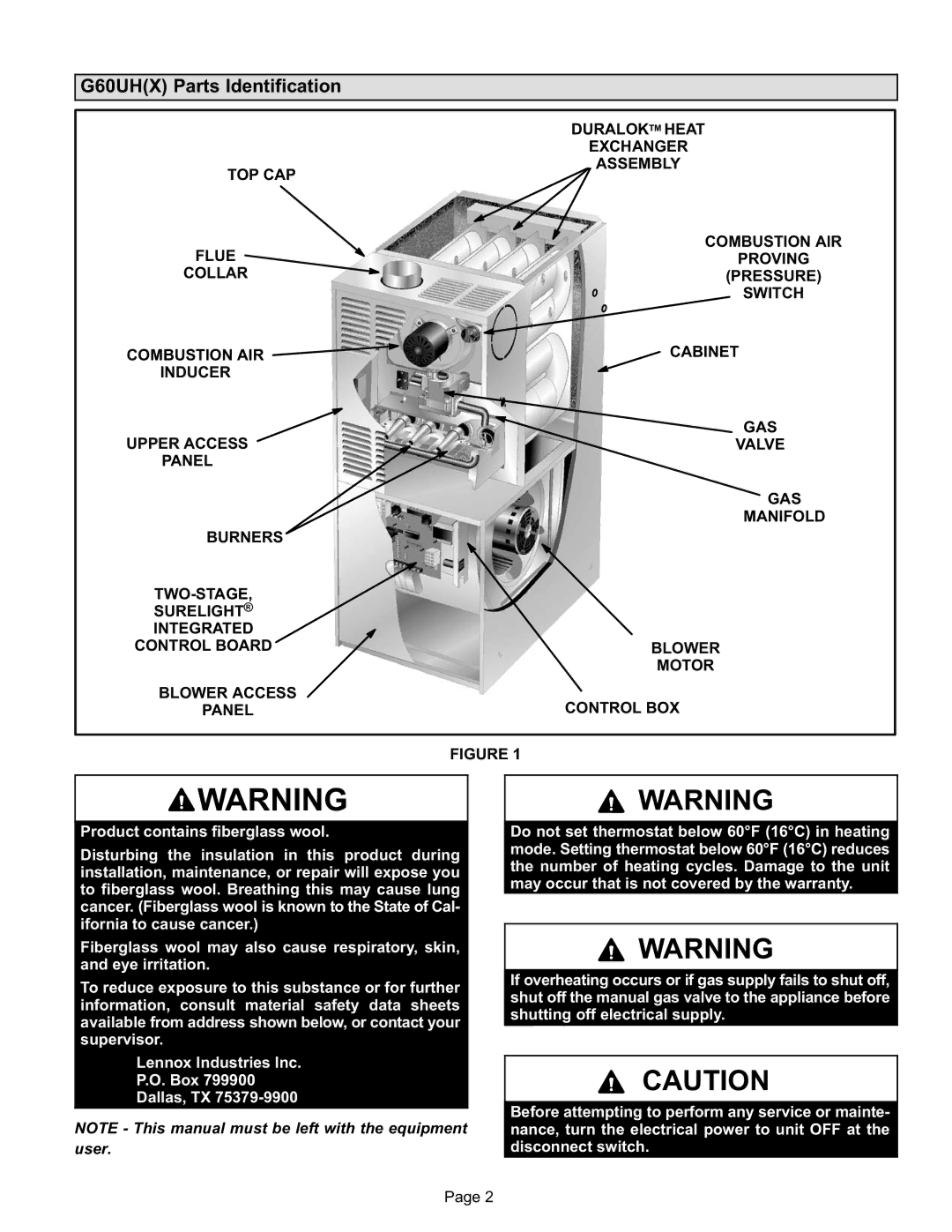 Lennox International Inc G60UH(X) Series manual G60UHX Parts Identification 