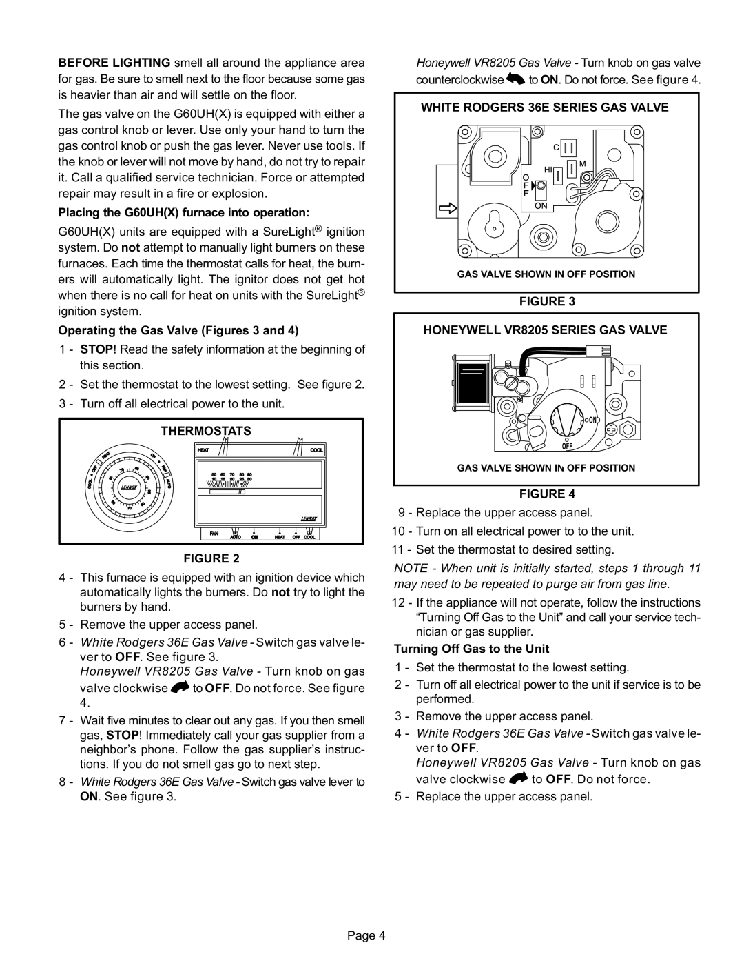 Lennox International Inc G60UH(X) Series manual White Rodgers 36E Series GAS Valve 