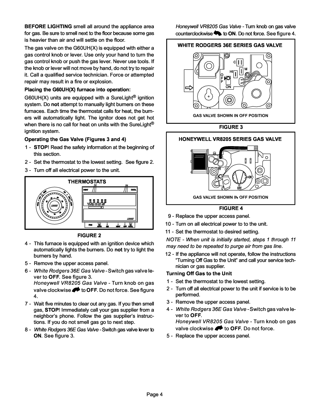 Lennox International Inc G60UH(X) Series manual Operating the Gas Valve Figures 3 and 