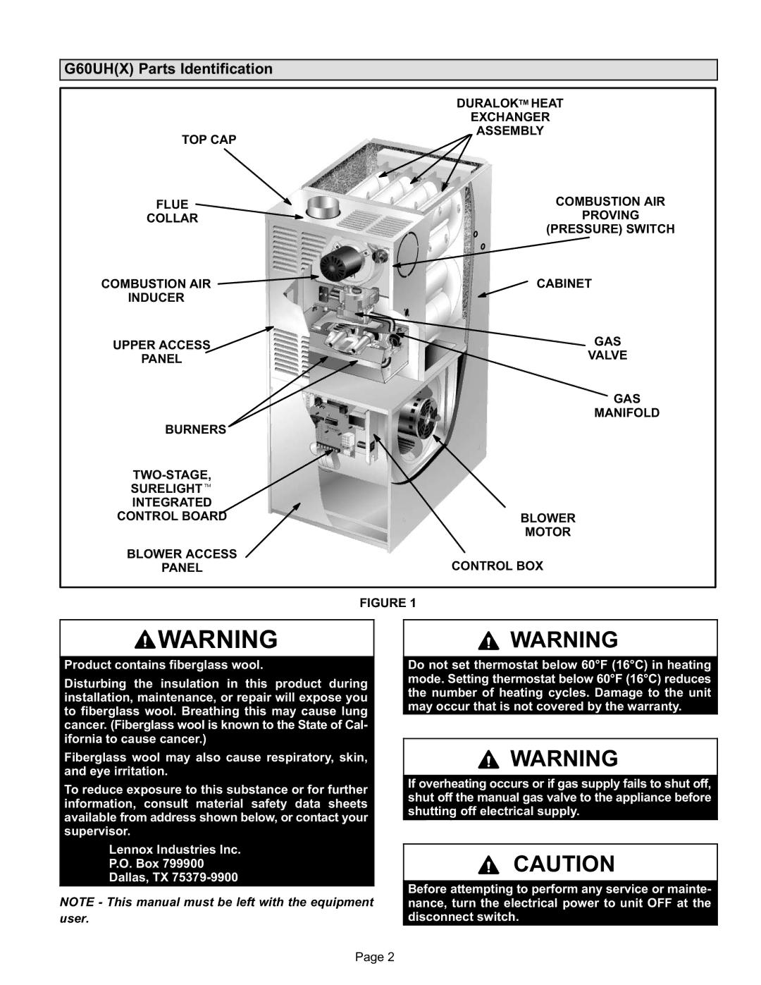 Lennox International Inc G60UH(X) manual G60UHX Parts Identification 