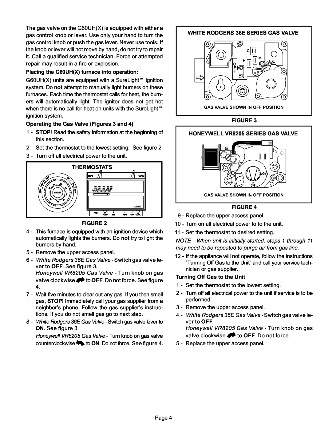 Lennox International Inc G60UH(X) manual Operating the Gas Valve Figures 3 and 