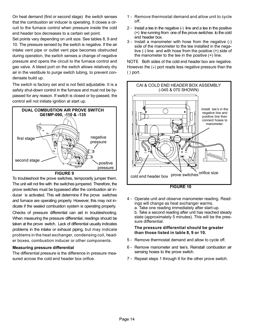 Lennox International Inc G61MP Dual Combustion AIR Prove Switch, First stage Negative Pressure Second stage Positive 