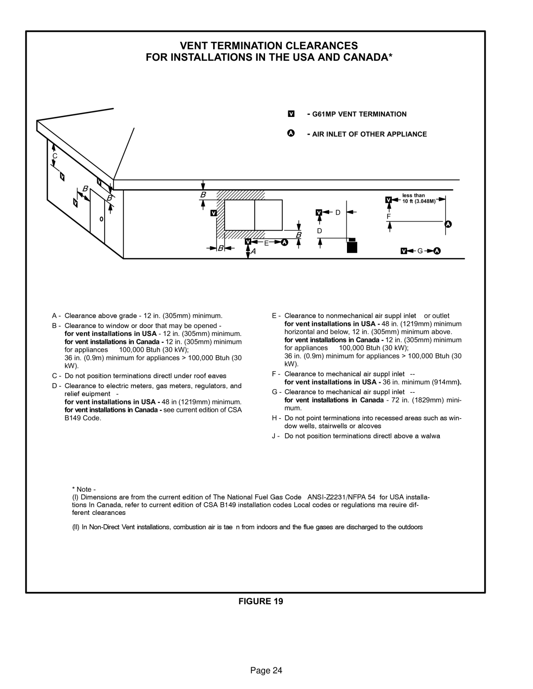 Lennox International Inc specifications G61MP Vent Termination − AIR Inlet of Other Appliance 