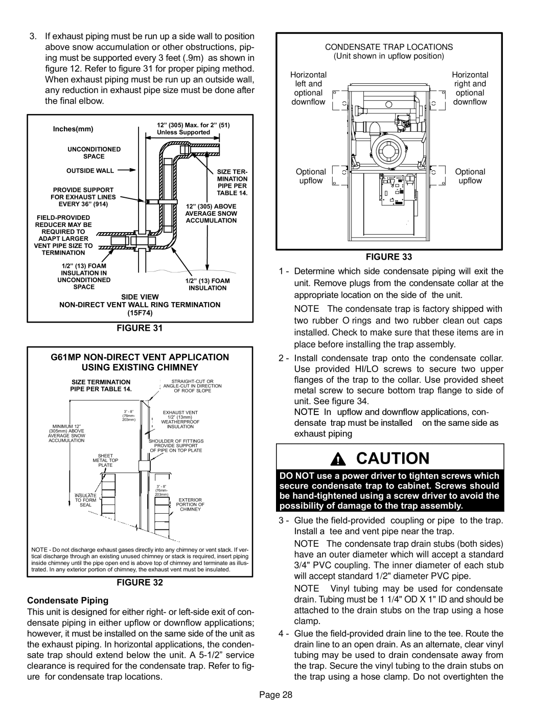 Lennox International Inc specifications G61MP NON−DIRECT Vent Application Using Existing Chimney, Condensate Piping 