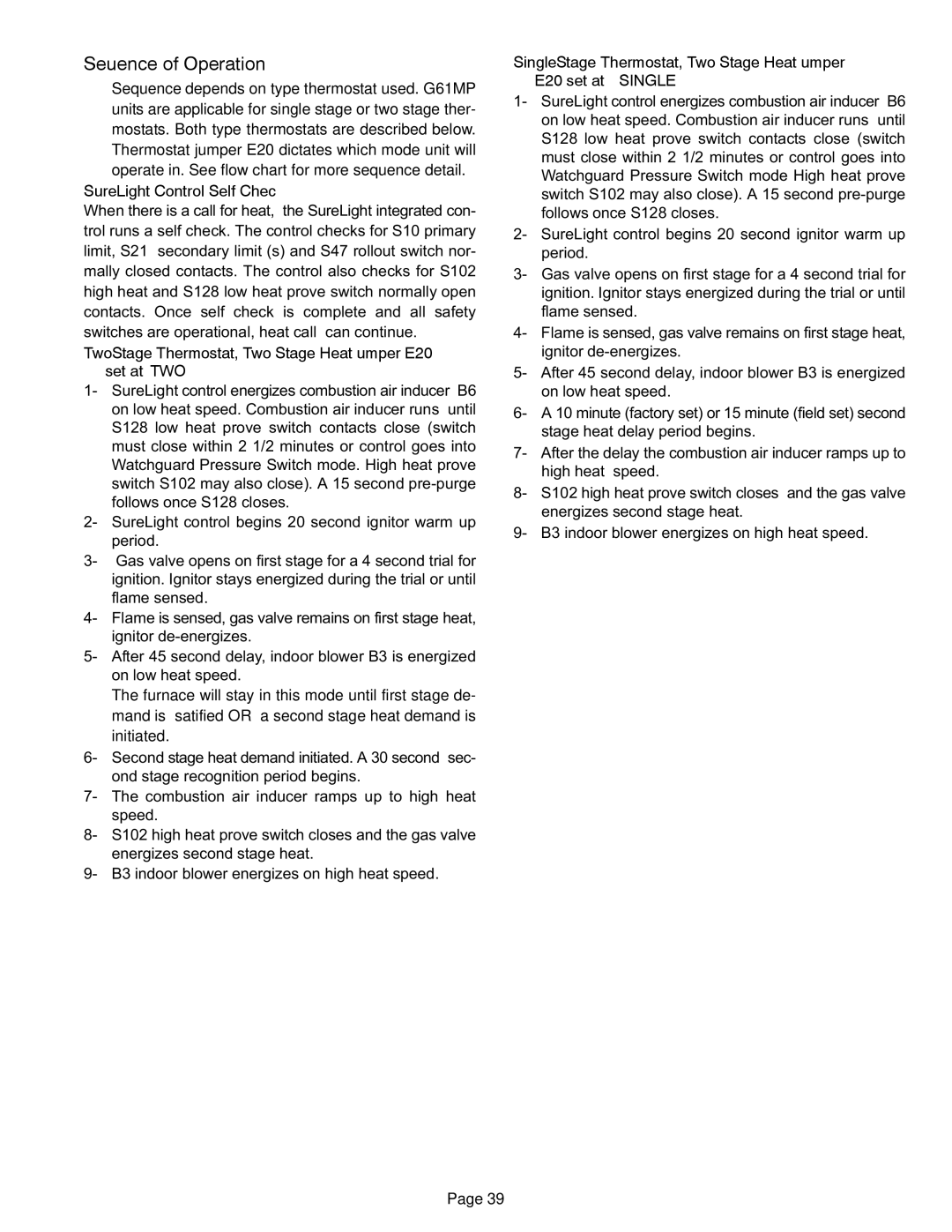 Lennox International Inc G61MP specifications Sequence of Operation 