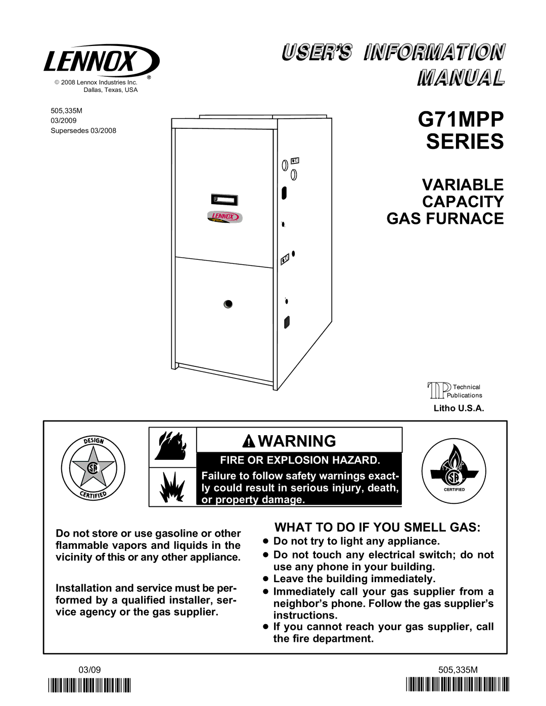 Lennox International Inc manual G71MPP Series 