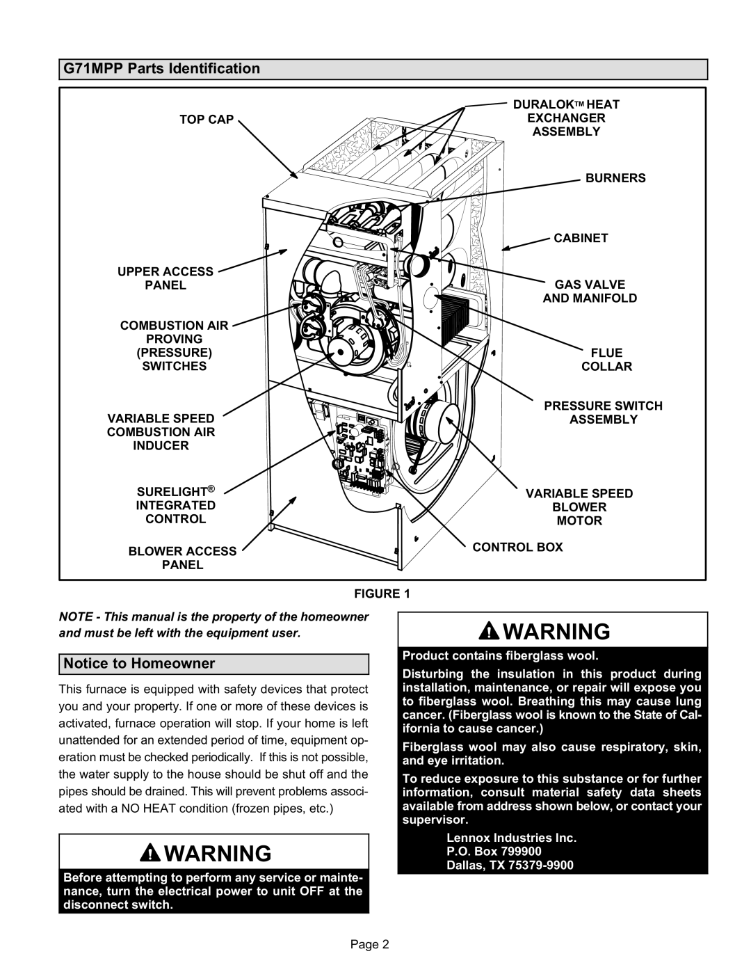 Lennox International Inc manual G71MPP Parts Identification 