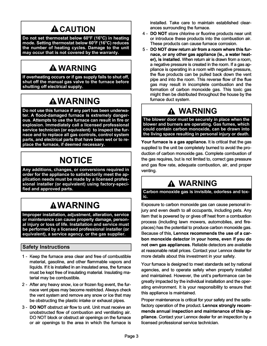 Lennox International Inc G71MPP manual Safety Instructions 