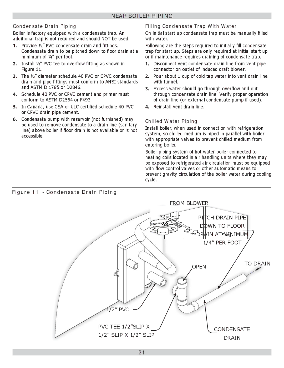 Lennox International Inc GWB9-100IH-2 Condensate Drain Piping, Filling Condensate Trap With Water, Chilled Water Piping 