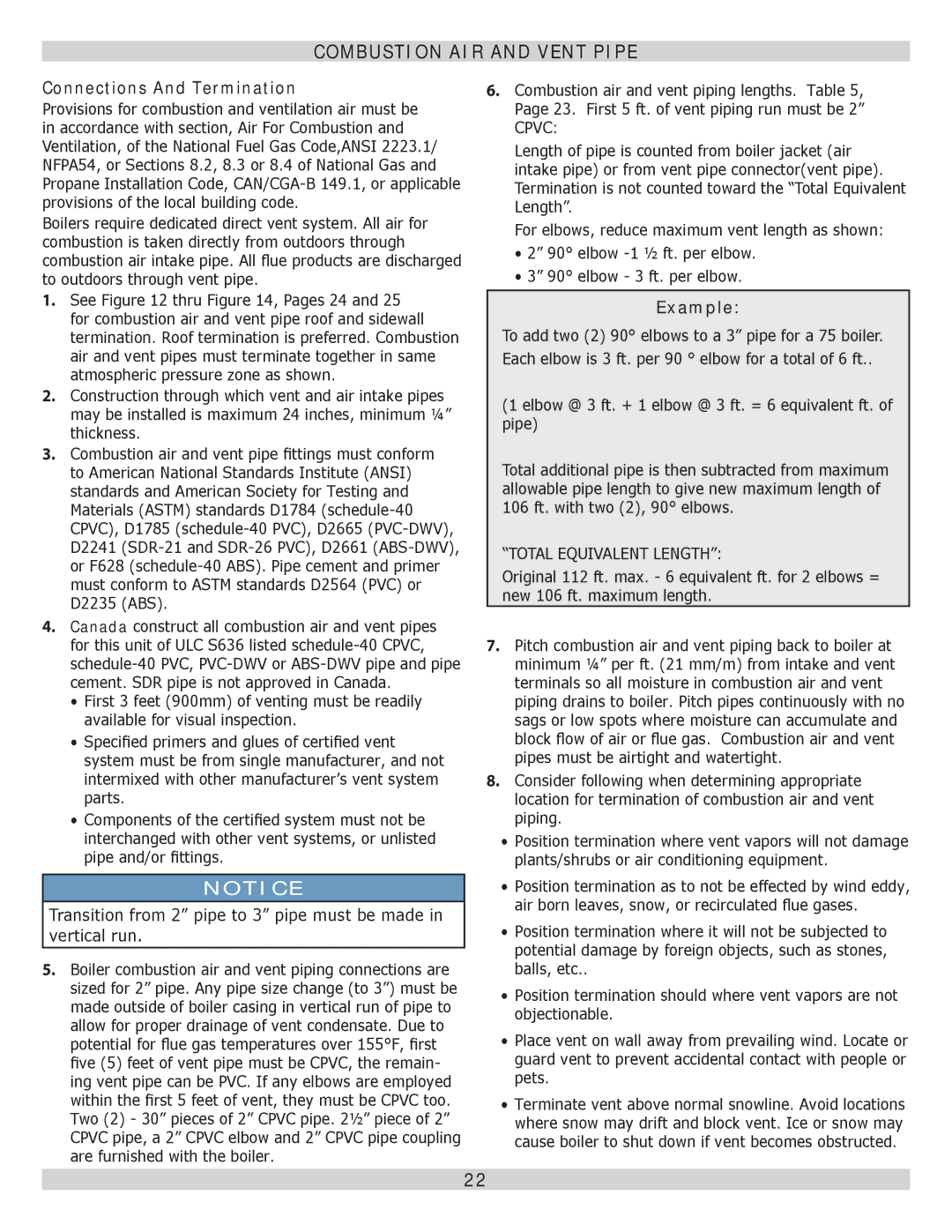 Lennox International Inc GWB9-050IH-2, GWB9-075IH-2 Combustion AIR and Vent Pipe, Connections And Termination, Example 