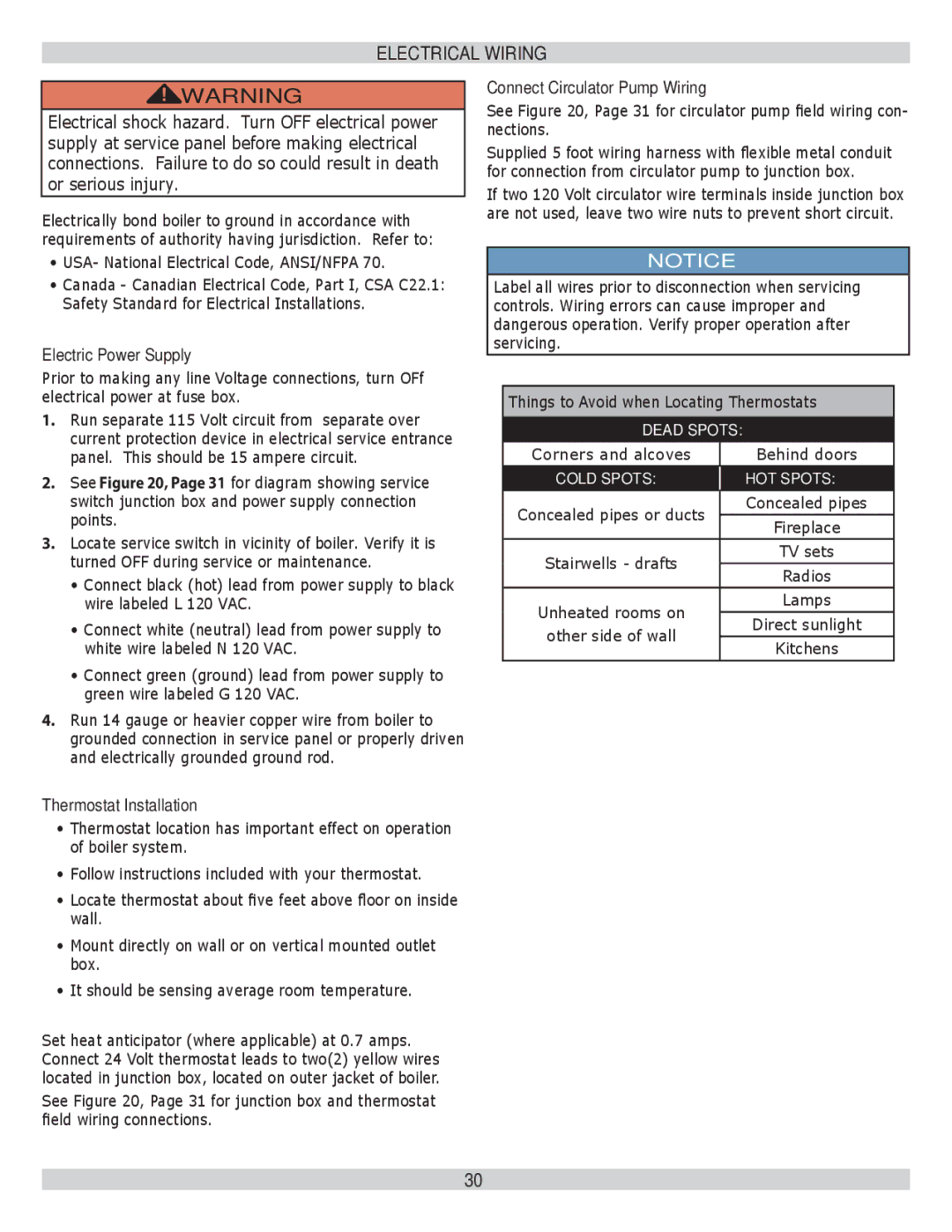 Lennox International Inc GWB9-050IH-2, GWB9-075IH-2 Electrical Wiring, Electric Power Supply, Thermostat Installation 