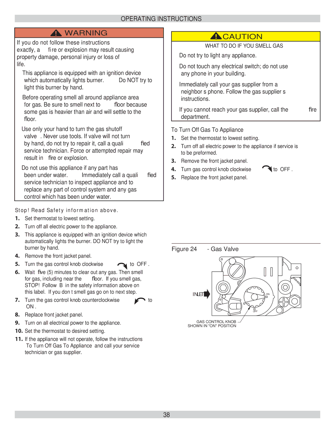 Lennox International Inc GWB9-050IH-2, GWB9-075IH-2, GWB9-100IH-2 Operating Instructions, To Turn Off Gas To Appliance 