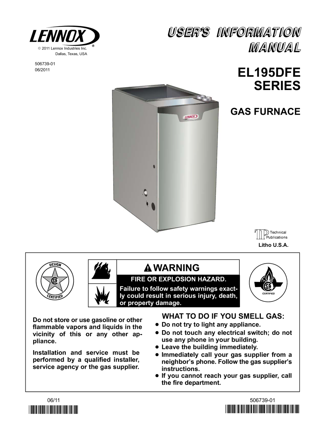 Lennox International Inc EL195DFE Series, Gas Furnace manual 