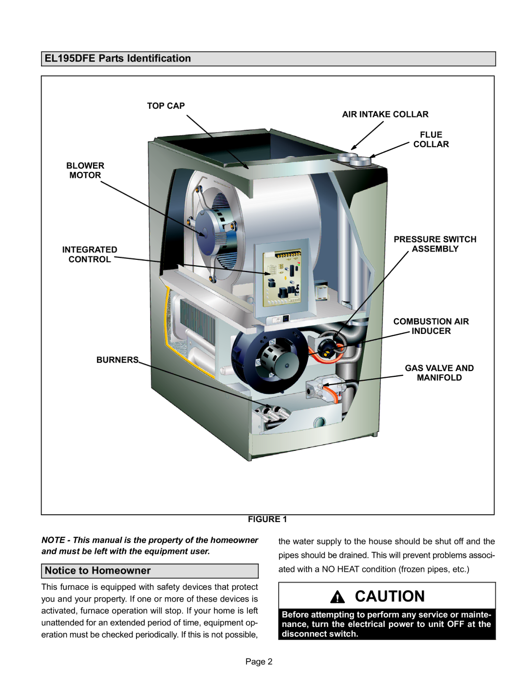 Lennox International Inc Gas Furnace, EL195DFE Series manual EL195DFE Parts Identification 